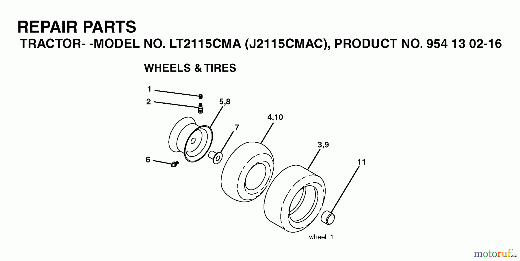  Jonsered Rasen  und Garten Traktoren LT2115 CMA (J2115CMAC, 954130216) - Jonsered Lawn & Garden Tractor (2004-06) WHEELS TIRES