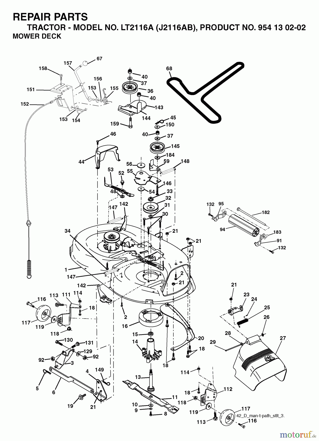  Jonsered Rasen  und Garten Traktoren LT2116 A (J2116AB, 954130202) - Jonsered Lawn & Garden Tractor (2003-01) MOWER DECK / CUTTING DECK