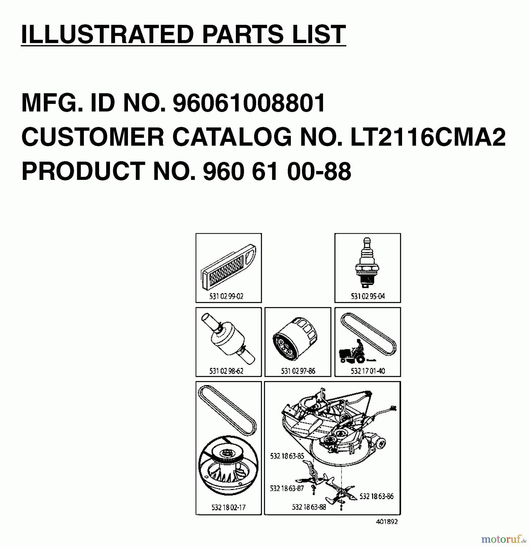  Jonsered Rasen  und Garten Traktoren LT2116 CMA2 (96061008801) - Jonsered Lawn & Garden Tractor (2006-06) FREQUENTLY USED PARTS