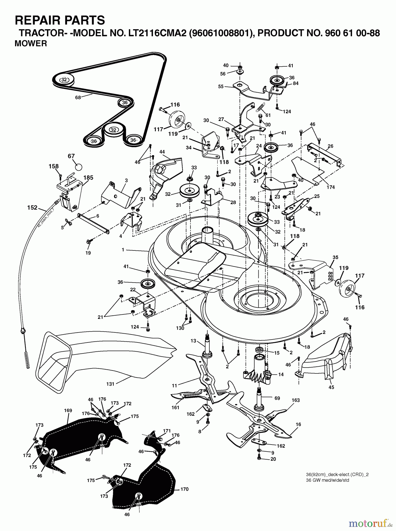  Jonsered Rasen  und Garten Traktoren LT2116 CMA2 (96061008801) - Jonsered Lawn & Garden Tractor (2006-06) GEAR HOUSING