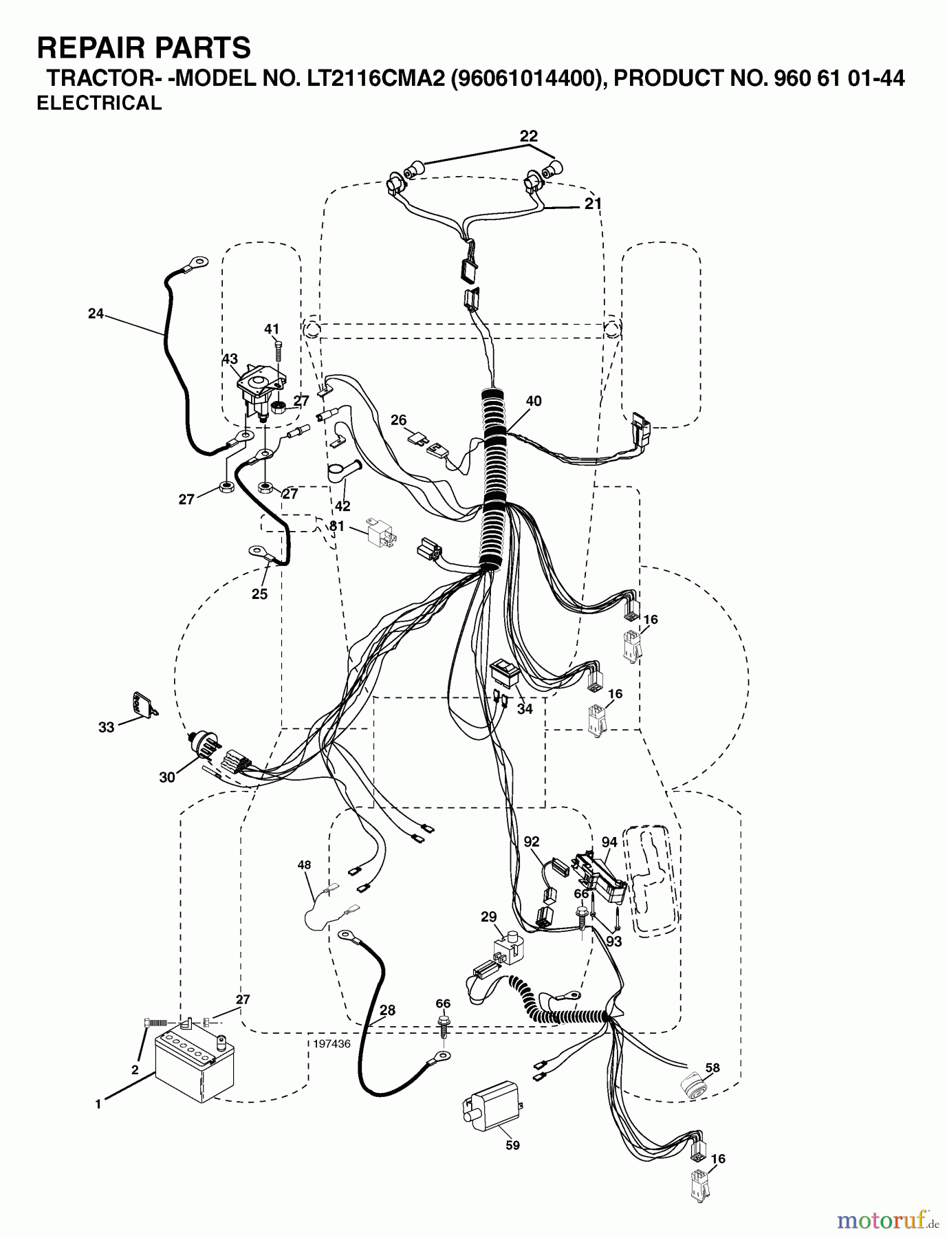  Jonsered Rasen  und Garten Traktoren LT2116 CMA2 (96061014400) - Jonsered Lawn & Garden Tractor (2006-02) ELECTRICAL
