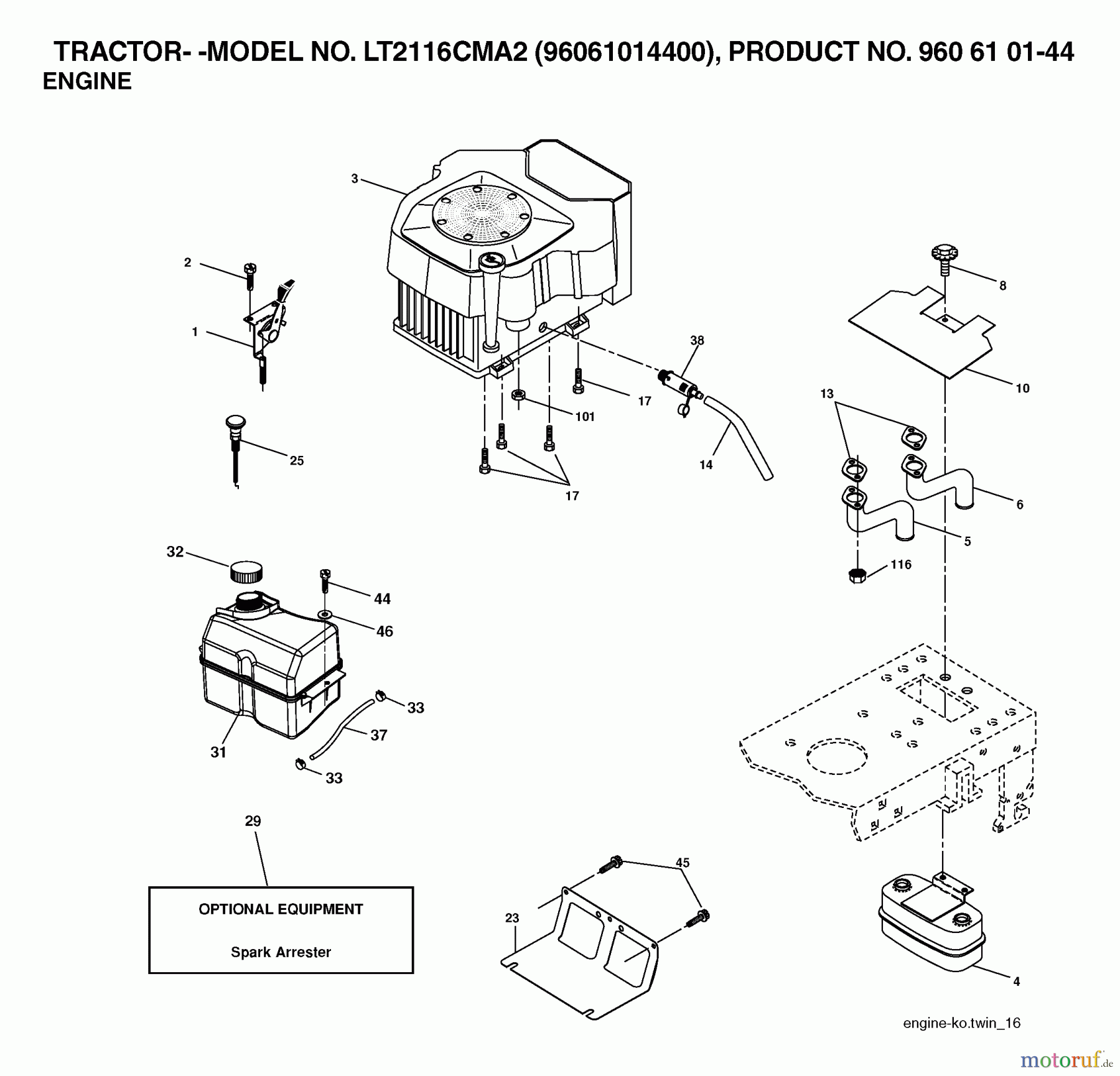  Jonsered Rasen  und Garten Traktoren LT2116 CMA2 (96061014400) - Jonsered Lawn & Garden Tractor (2006-02) ENGINE CUTTING EQUIPMENT
