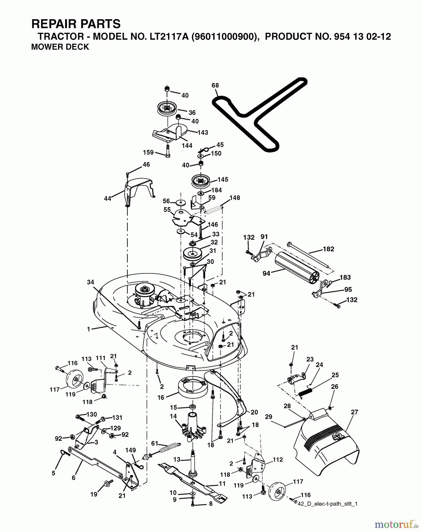  Jonsered Rasen  und Garten Traktoren LT2117 A (96011000900) - Jonsered Lawn & Garden Tractor (2005-01) MOWER DECK / CUTTING DECK