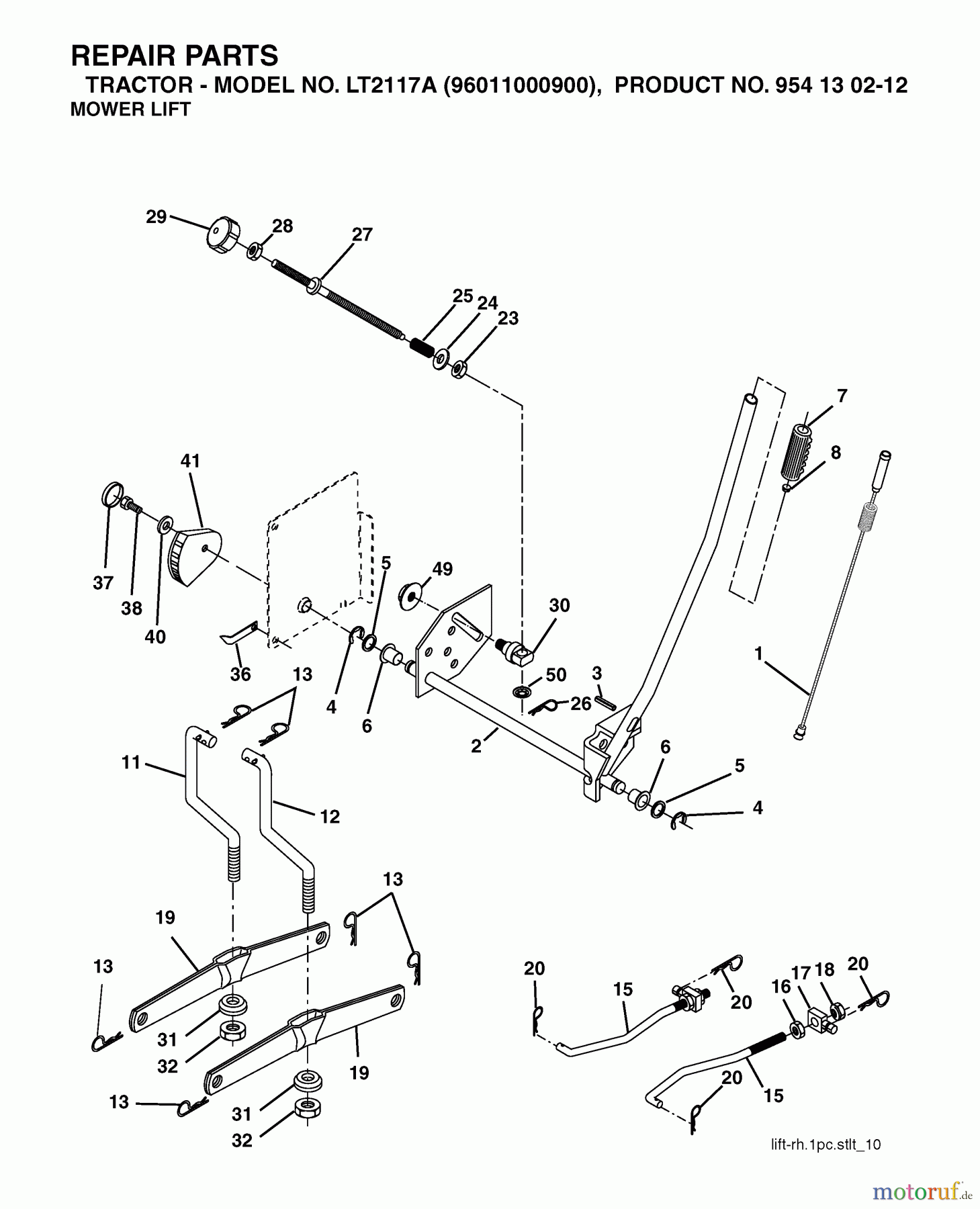  Jonsered Rasen  und Garten Traktoren LT2117 A (96011000900) - Jonsered Lawn & Garden Tractor (2005-01) MOWER LIFT / DECK LIFT