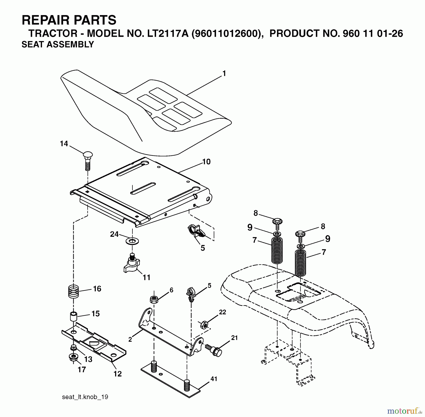  Jonsered Rasen  und Garten Traktoren LT2117 A (96011012600) - Jonsered Lawn & Garden Tractor (2006-01) SEAT