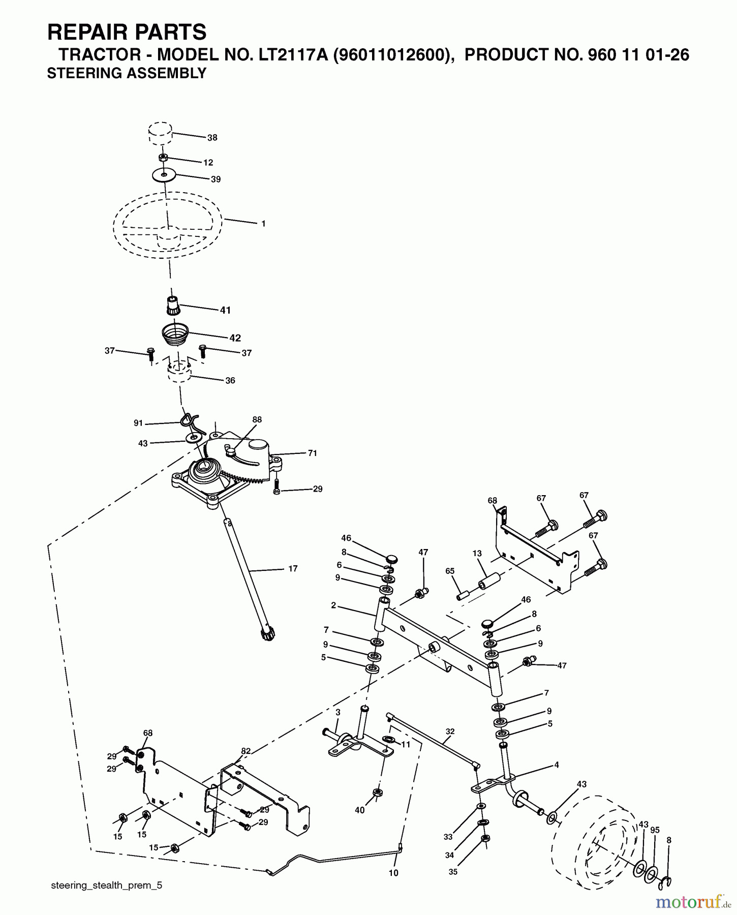  Jonsered Rasen  und Garten Traktoren LT2117 A (96011012600) - Jonsered Lawn & Garden Tractor (2006-01) STEERING