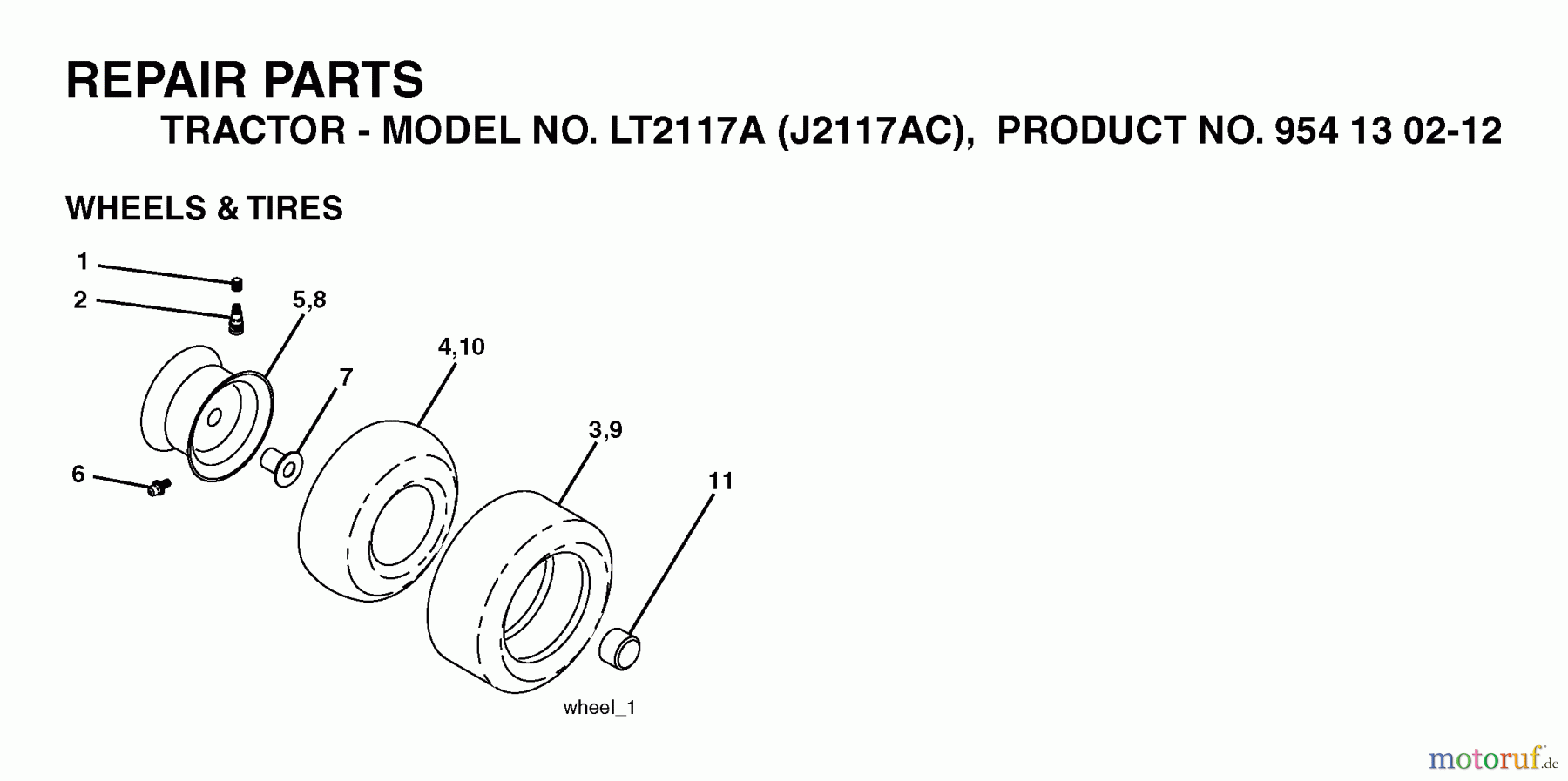  Jonsered Rasen  und Garten Traktoren LT2117 A (J2117AC, 954130212) - Jonsered Lawn & Garden Tractor (2004-06) WHEELS TIRES