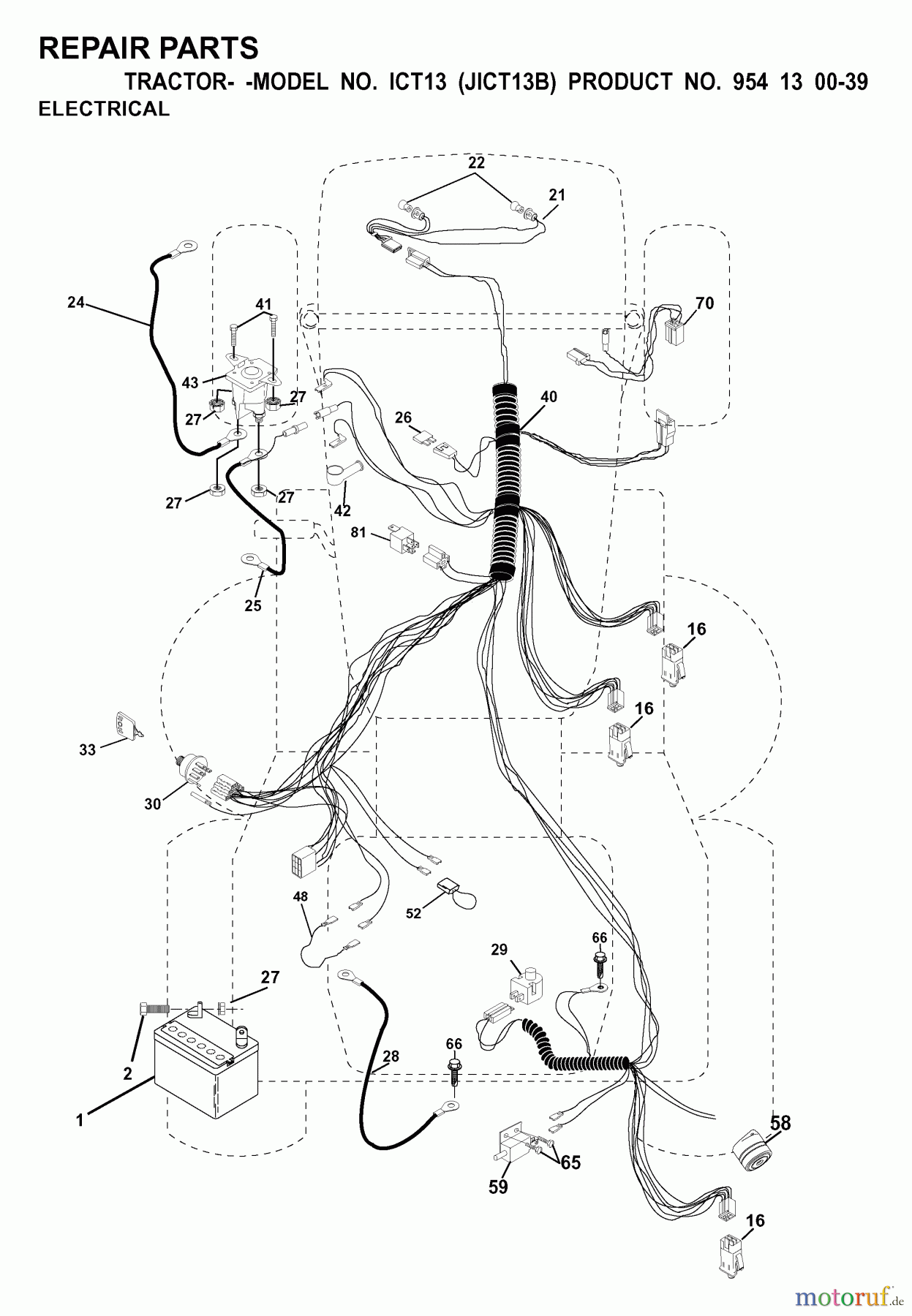  Jonsered Rasen  und Garten Traktoren ICT13 (JICT13B, 954130039) - Jonsered Lawn & Garden Tractor (2000-02) ELECTRICAL