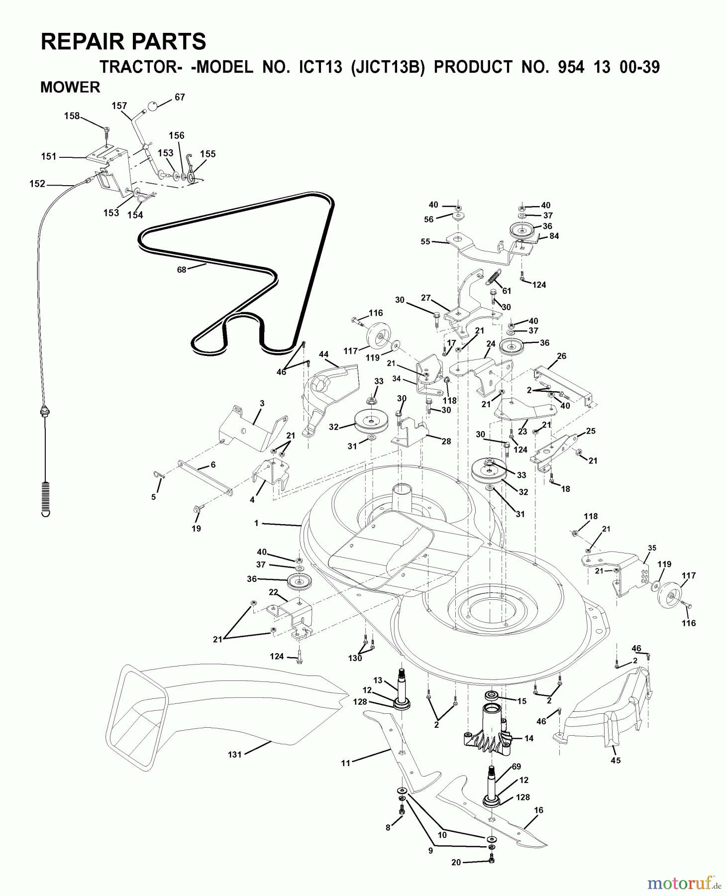  Jonsered Rasen  und Garten Traktoren ICT13 (JICT13B, 954130039) - Jonsered Lawn & Garden Tractor (2000-02) MOWER DECK / CUTTING DECK