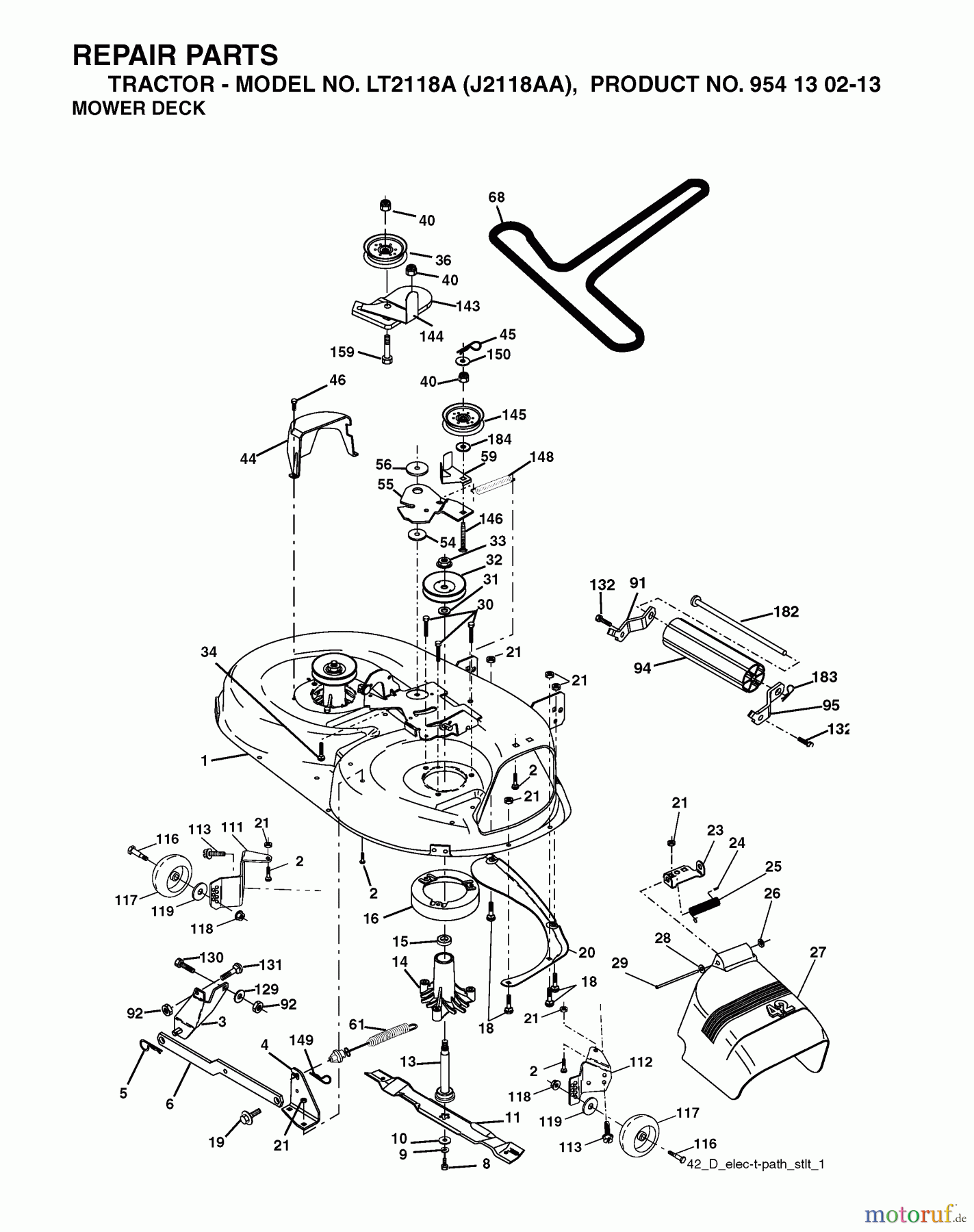  Jonsered Rasen  und Garten Traktoren LT2118 A (J2118AA, 954130213) - Jonsered Lawn & Garden Tractor (2004-01) MOWER DECK / CUTTING DECK