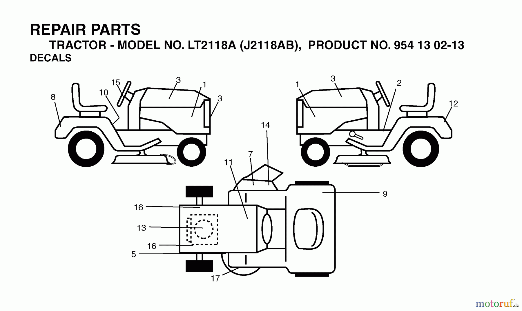  Jonsered Rasen  und Garten Traktoren LT2118 A (J2118AB, 954130213) - Jonsered Lawn & Garden Tractor (2004-06) DECALS