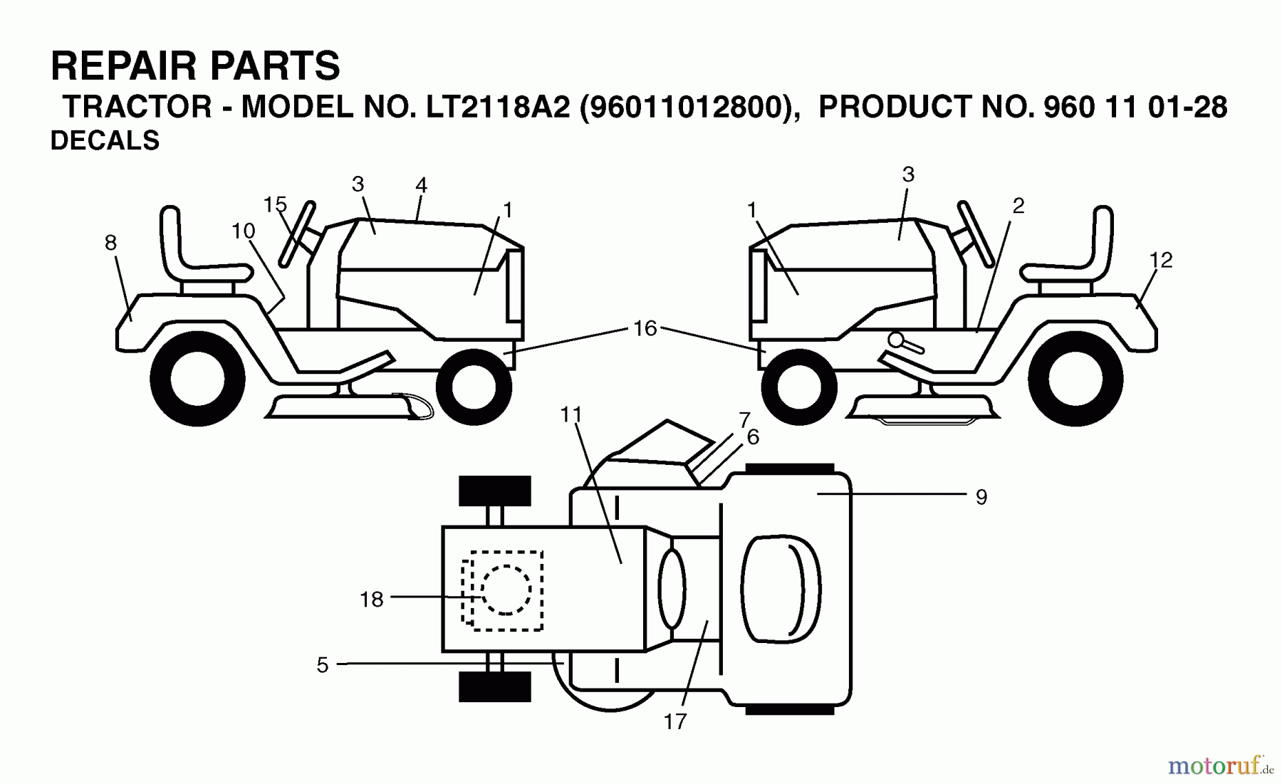  Jonsered Rasen  und Garten Traktoren LT2118 A2 (96011012800) - Jonsered Lawn & Garden Tractor (2006-02) DECALS