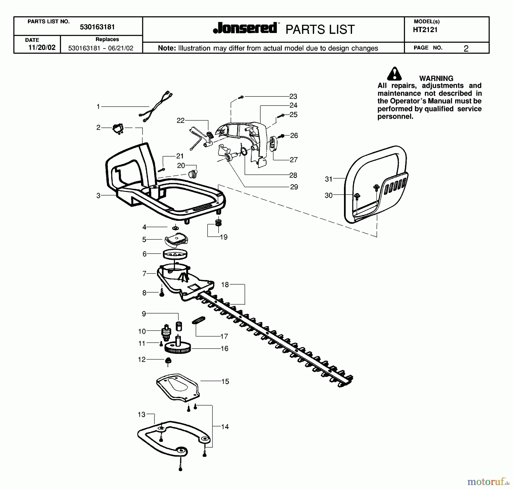  Jonsered Heckenscheren HT2121 - Jonsered Hedge Trimmer (2003-01) CLUTCH OIL PUMP