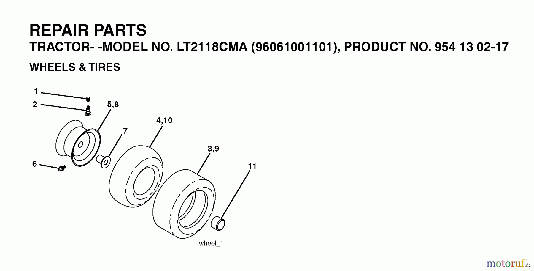  Jonsered Rasen  und Garten Traktoren LT2118 CMA (96061001101) - Jonsered Lawn & Garden Tractor (2005-04) WHEELS TIRES