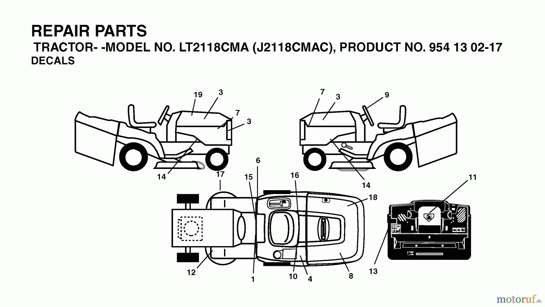  Jonsered Rasen  und Garten Traktoren LT2118 CMA (J2118CMAC, 954130217) - Jonsered Lawn & Garden Tractor (2004-06) DECALS