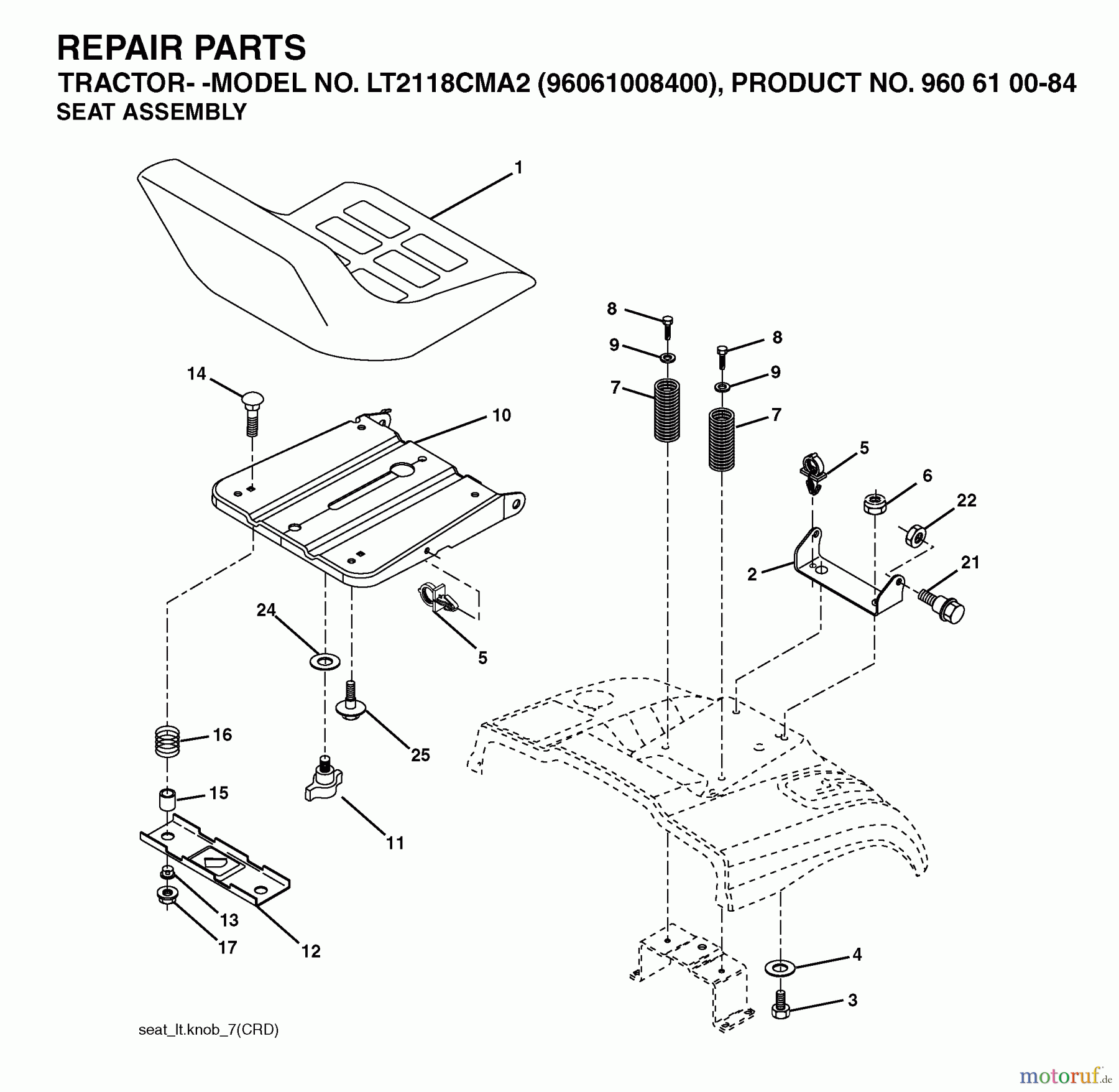  Jonsered Rasen  und Garten Traktoren LT2118 CMA2 (96061008400) - Jonsered Lawn & Garden Tractor (2006-01) SEAT
