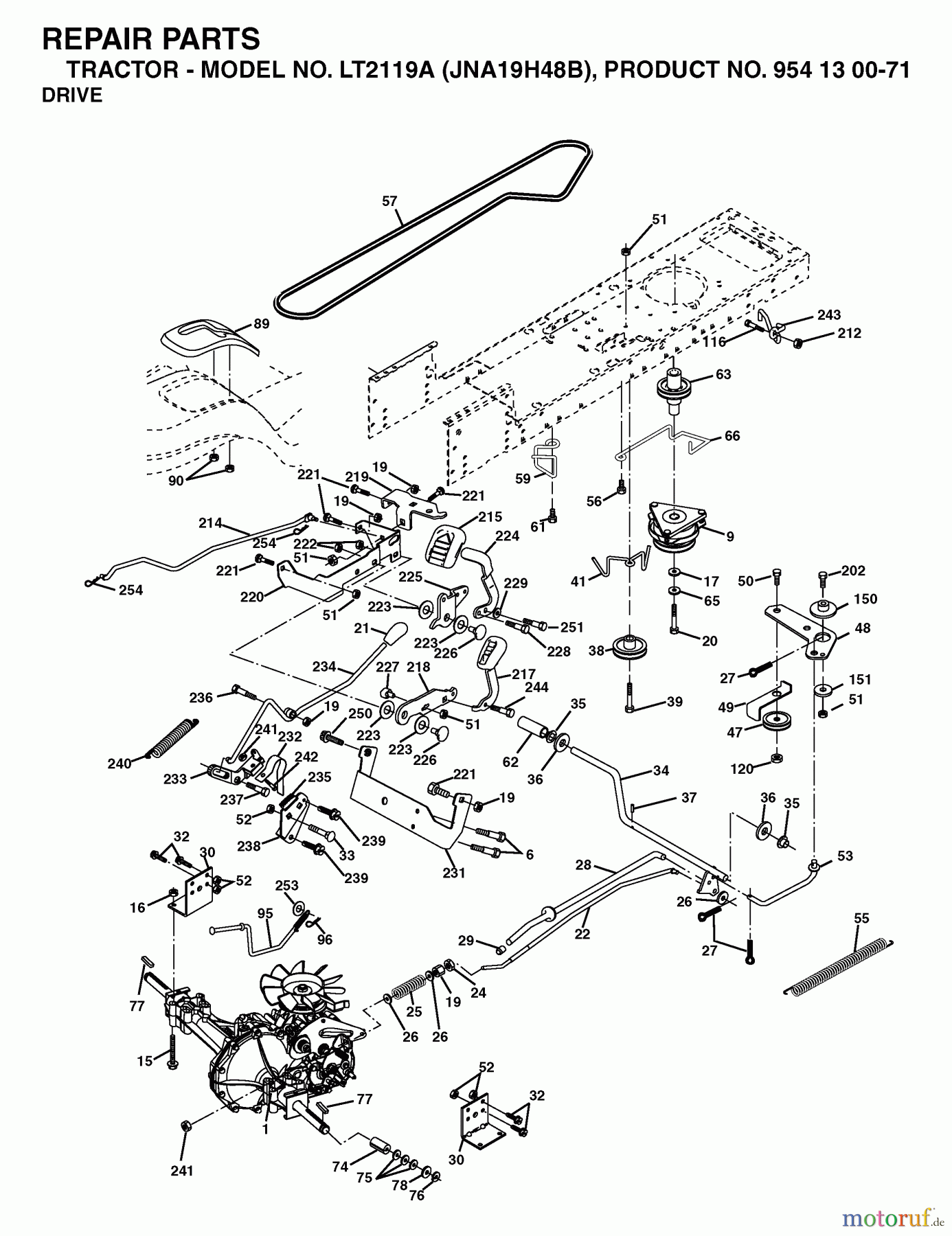  Jonsered Rasen  und Garten Traktoren LT2119 A (JNA19H48B, 954130071) - Jonsered Lawn & Garden Tractor (2003-05) DRIVE