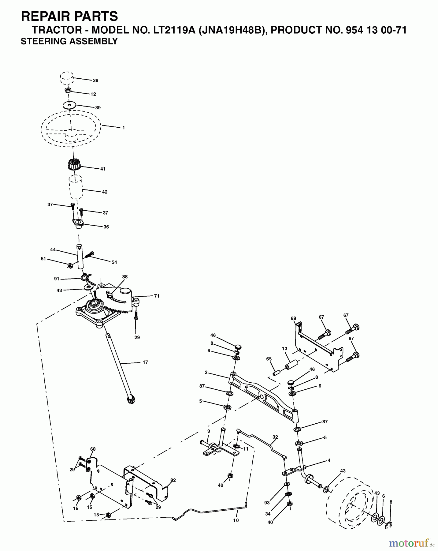 Jonsered Rasen und Garten Traktoren LT2119 A (JNA19H48B, 954130071) - Jonsered Lawn & Garden Tractor (2003-05) STEERING