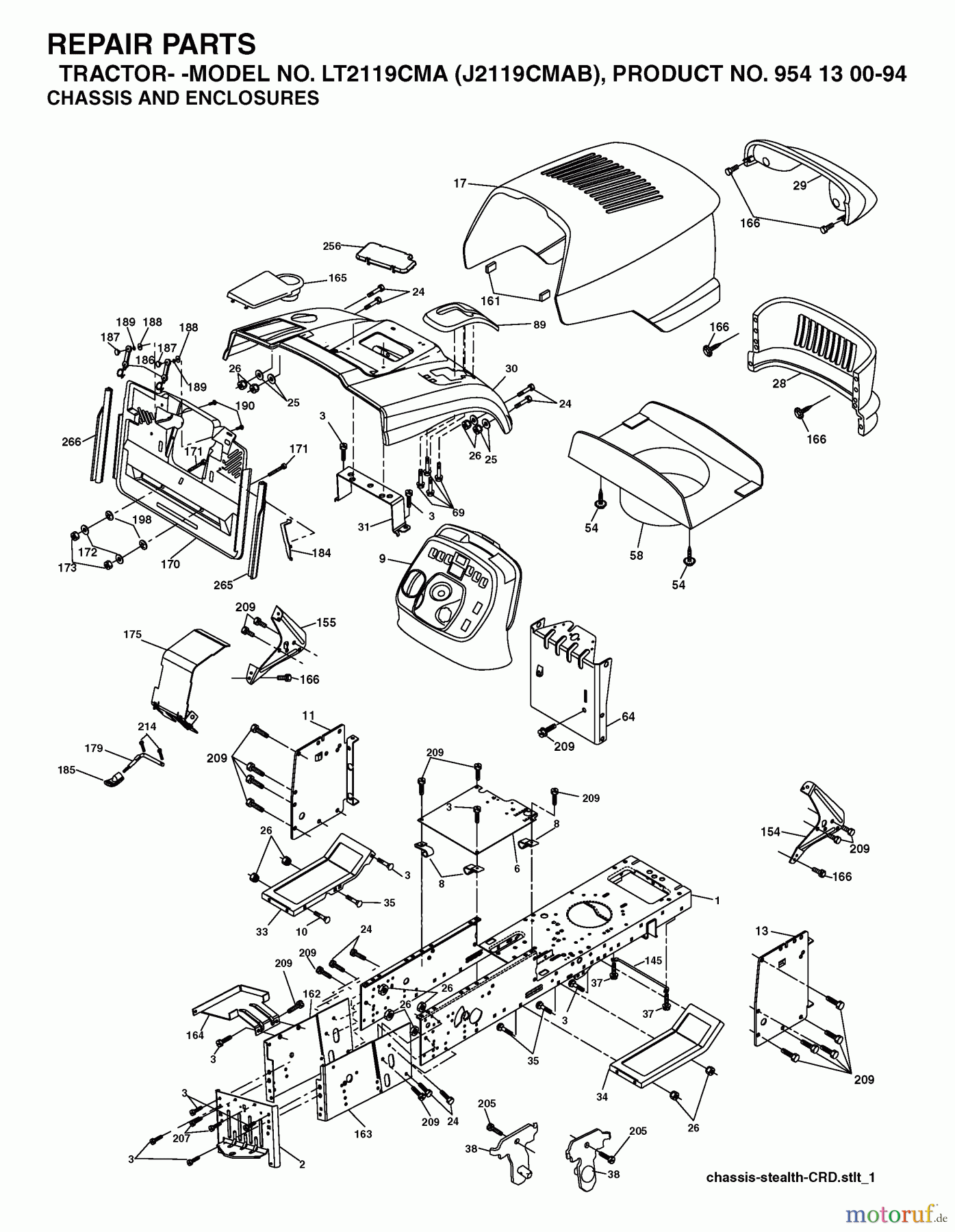 Jonsered Rasen und Garten Traktoren LT2119 CMA (J2119CMAB, 954130094) - Jonsered Lawn & Garden Tractor (2003-05) CHASSIS ENCLOSURES