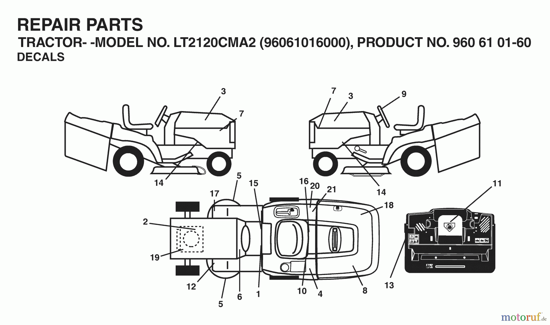  Jonsered Rasen  und Garten Traktoren LT2120 CMA2 (96061016000) - Jonsered Lawn & Garden Tractor (2006-03) DECALS