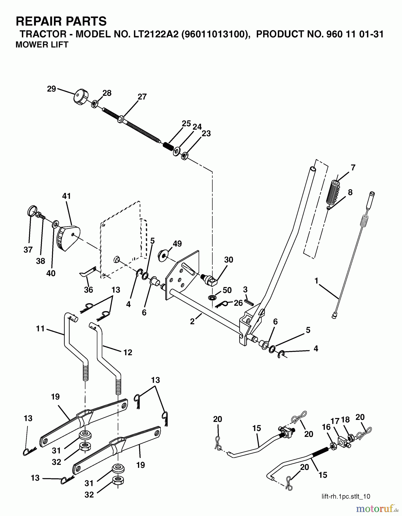  Jonsered Rasen  und Garten Traktoren LT2122 A2 (96011013100) - Jonsered Lawn & Garden Tractor (2006-04) MOWER LIFT / DECK LIFT