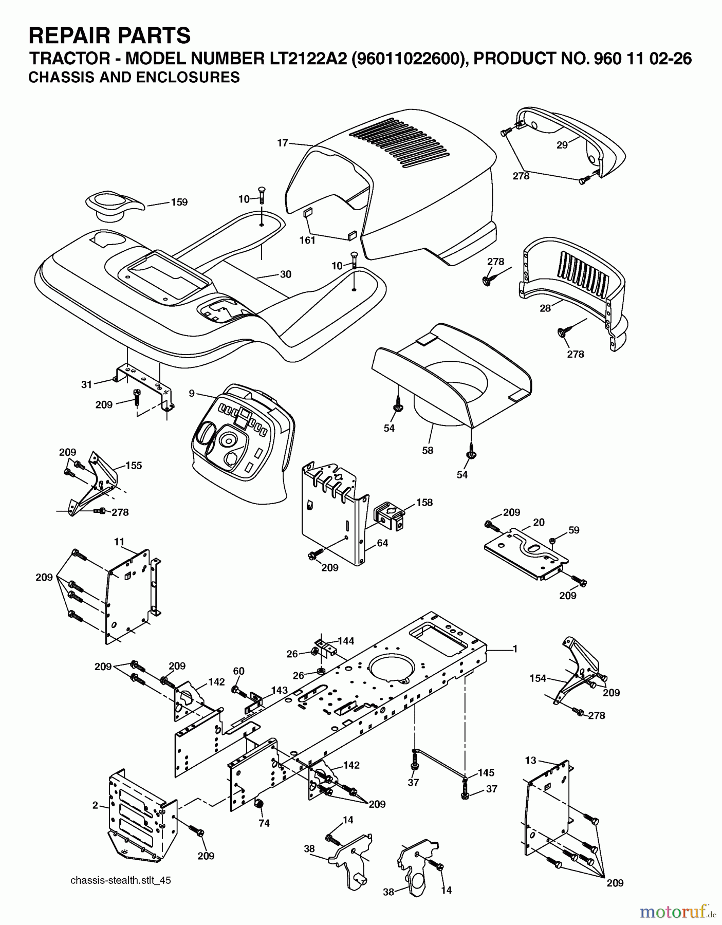  Jonsered Rasen  und Garten Traktoren LT2122 A2 (96011022600) - Jonsered Lawn & Garden Tractor (2006-03) CHASSIS ENCLOSURES
