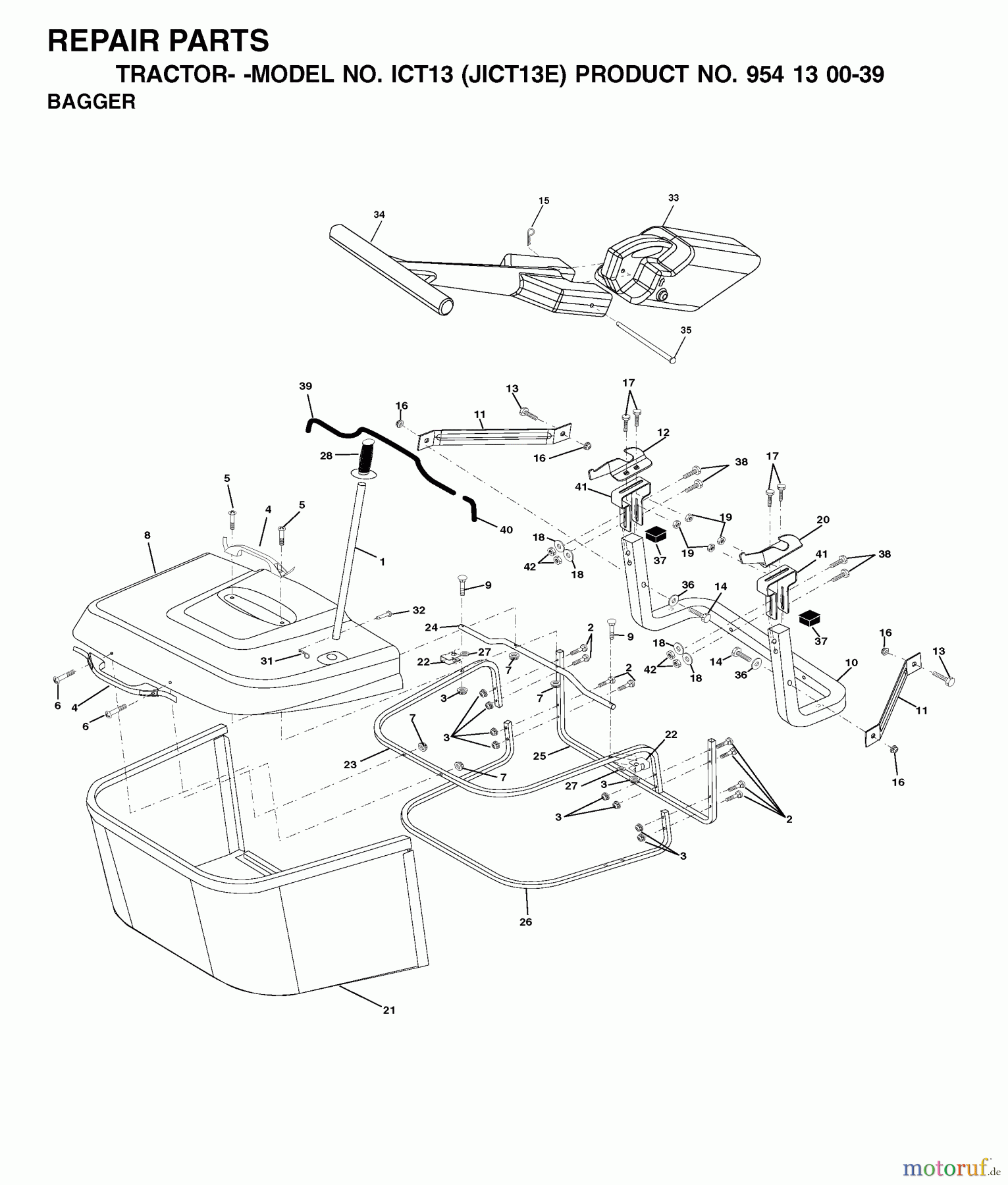  Jonsered Rasen  und Garten Traktoren ICT13 (JICT13E, 954130039) - Jonsered Lawn & Garden Tractor (2001-09) BAGGER