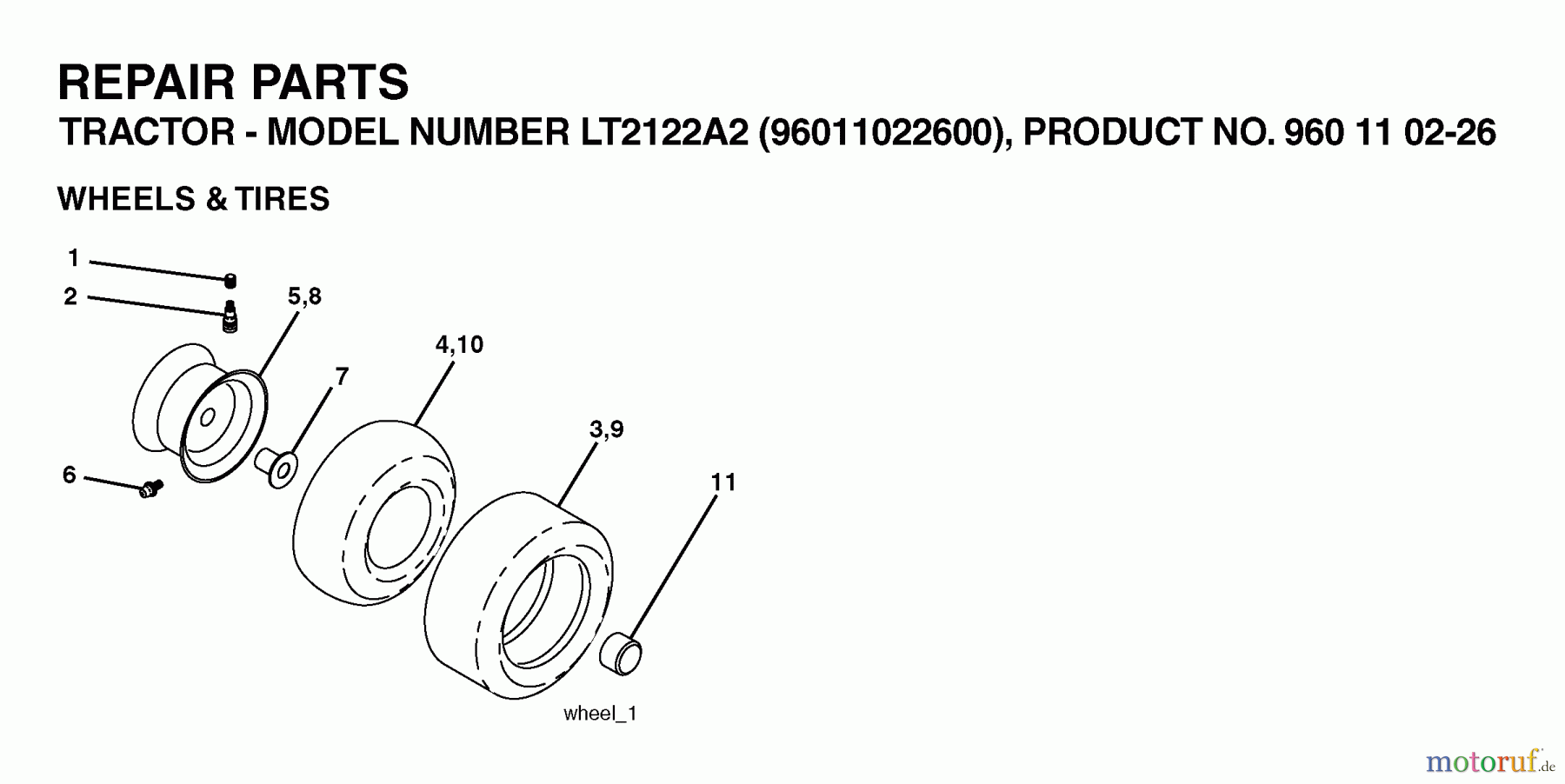  Jonsered Rasen  und Garten Traktoren LT2122 A2 (96011022600) - Jonsered Lawn & Garden Tractor (2006-03) WHEELS TIRES
