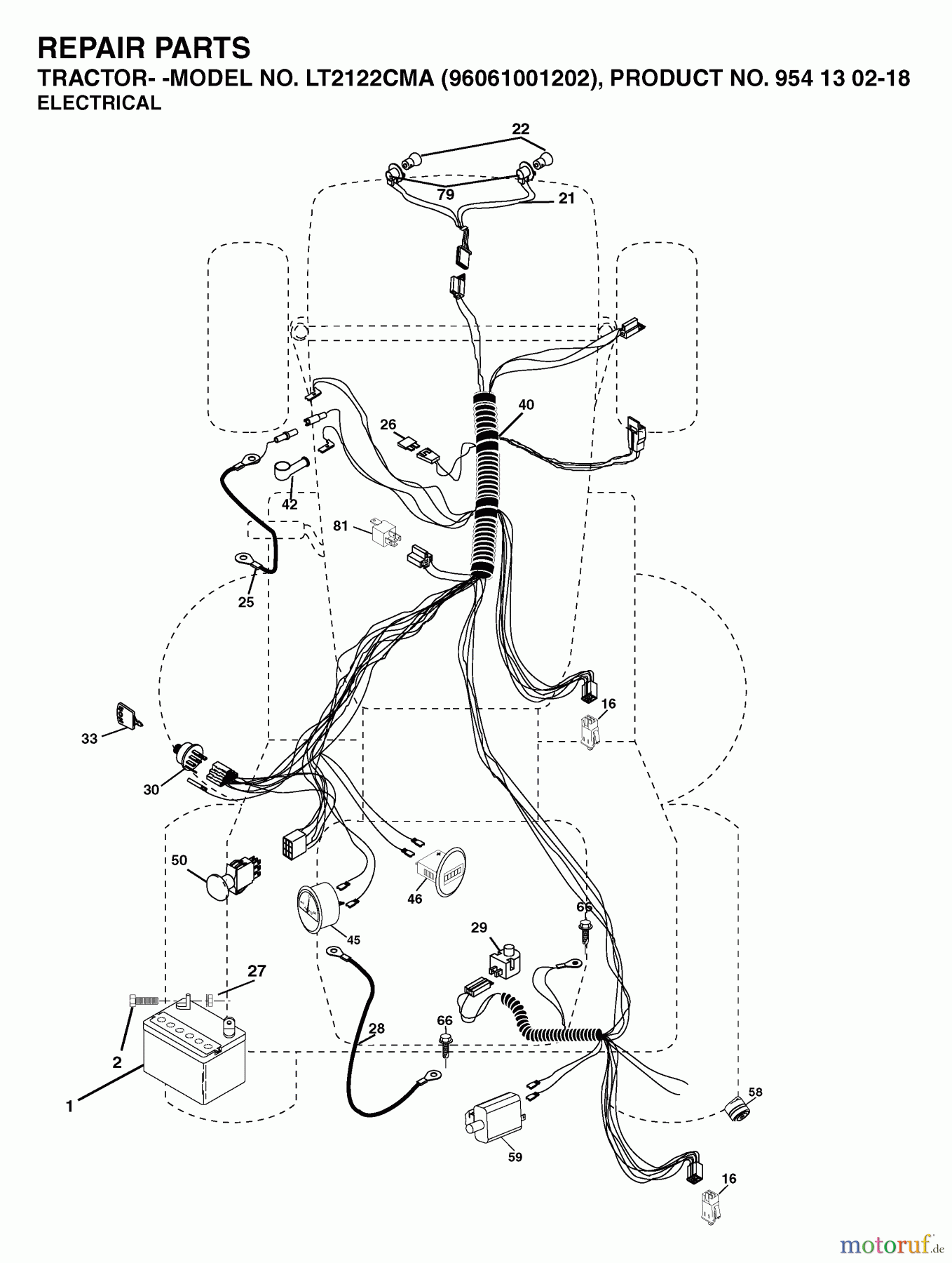  Jonsered Rasen  und Garten Traktoren LT2122 CMA (96061001202) - Jonsered Lawn & Garden Tractor (2005-05) ELECTRICAL