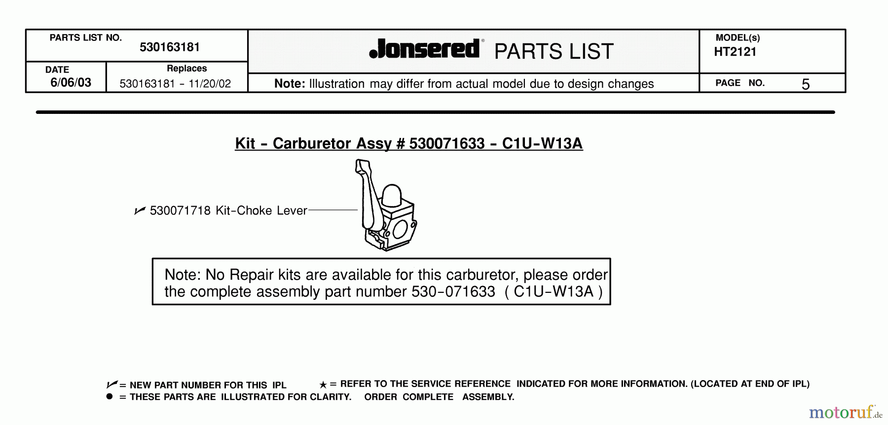 Jonsered Heckenscheren HT2121 - Jonsered Hedge Trimmer (2004-01) CARBURETOR