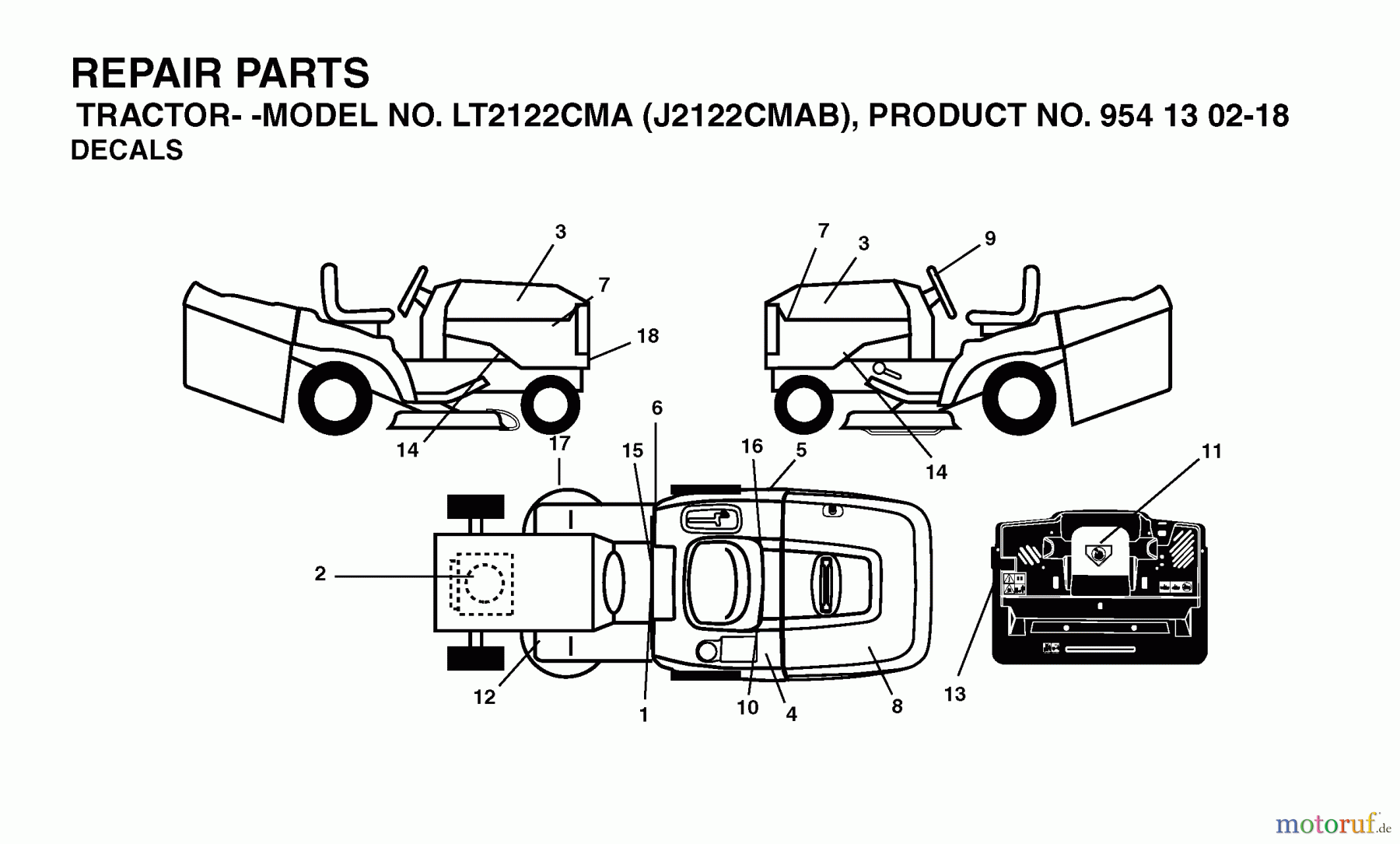  Jonsered Rasen  und Garten Traktoren LT2122 CMA (J2122CMAB, 954130218) - Jonsered Lawn & Garden Tractor (2004-06) DECALS