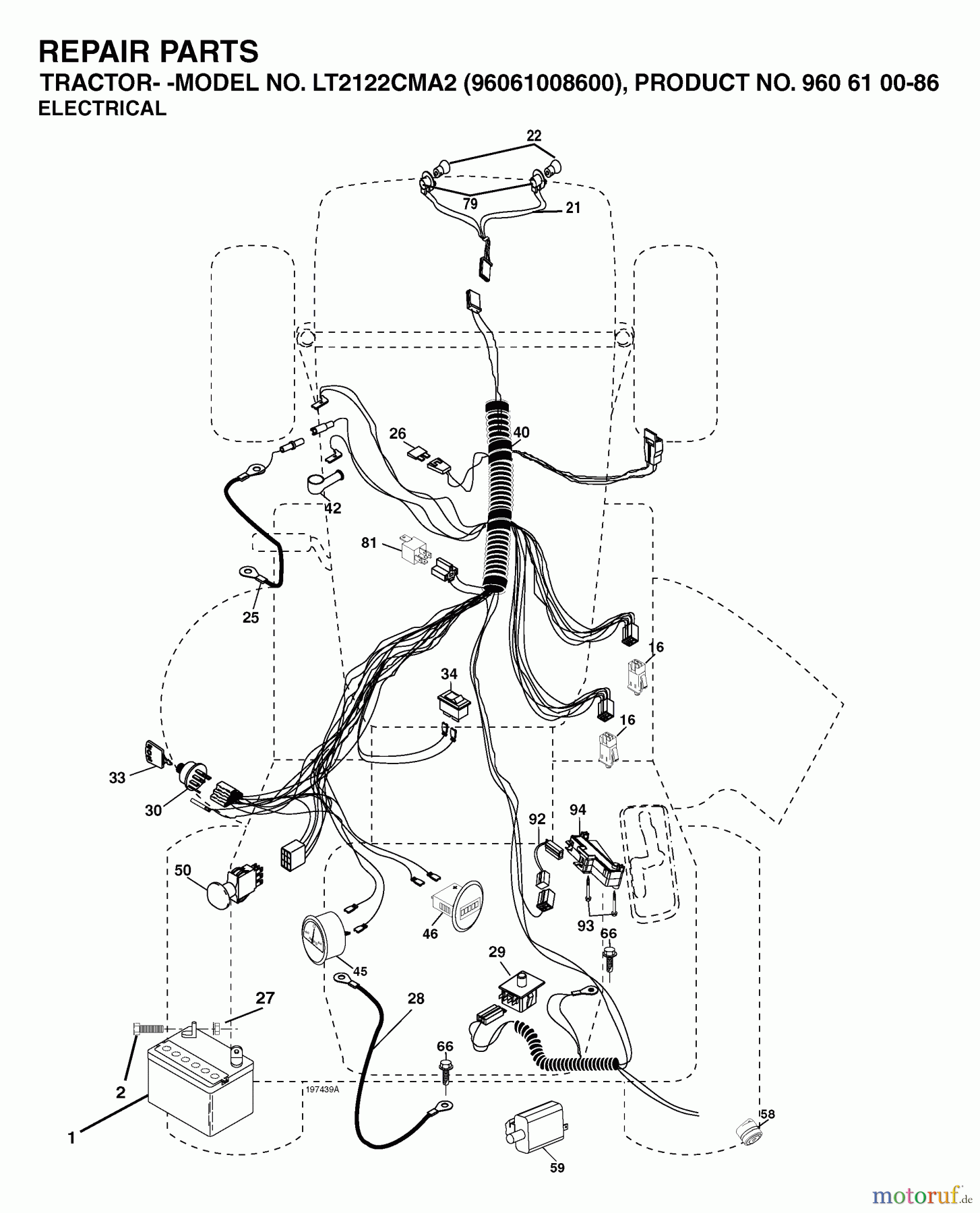  Jonsered Rasen  und Garten Traktoren LT2122 CMA2 (96061008600) - Jonsered Lawn & Garden Tractor (2006-04) ELECTRICAL