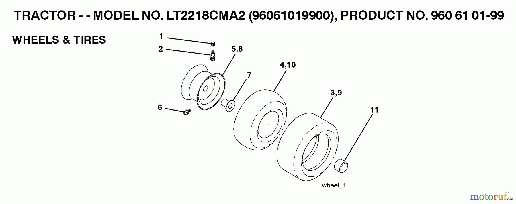  Jonsered Rasen  und Garten Traktoren LT221 CMA2 - Jonsered Lawn & Garden Tractor (2007-02) WHEELS TIRES