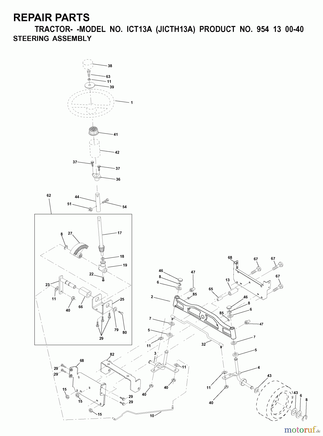  Jonsered Rasen  und Garten Traktoren ICT13A (JICTH13A, 954130040) - Jonsered Lawn & Garden Tractor (2000-02) STEERING