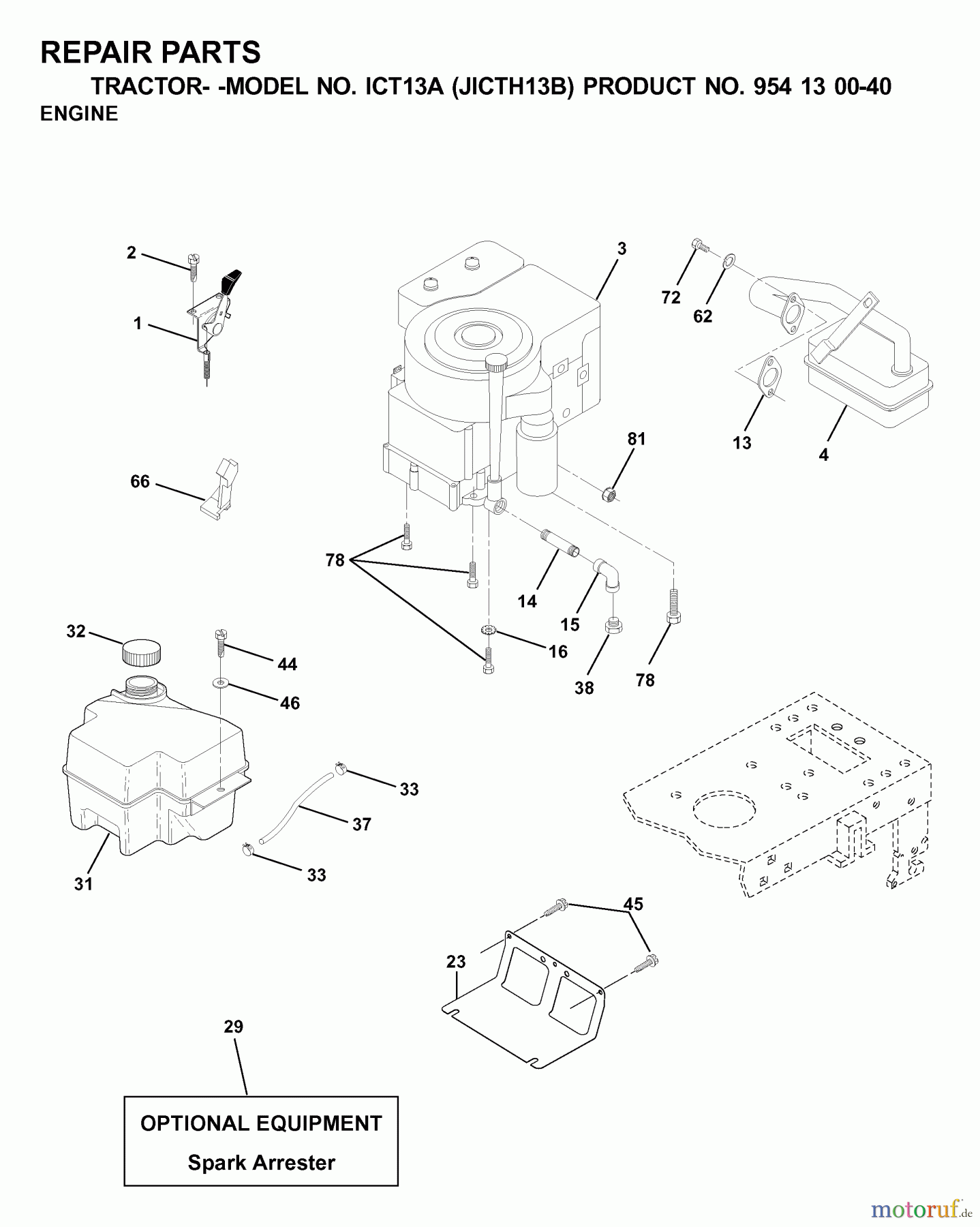  Jonsered Rasen  und Garten Traktoren ICT13A (JICTH13B, 954130040) - Jonsered Lawn & Garden Tractor (2000-04) ENGINE CUTTING EQUIPMENT