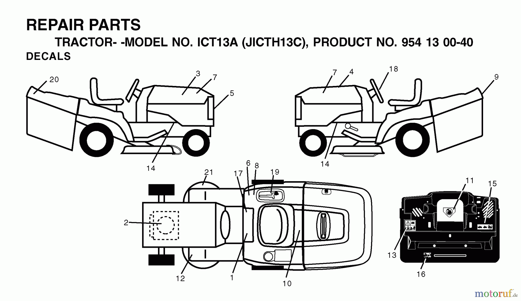  Jonsered Rasen  und Garten Traktoren ICT13A (JICTH13C, 954130040) - Jonsered Lawn & Garden Tractor (2001-02) DECALS
