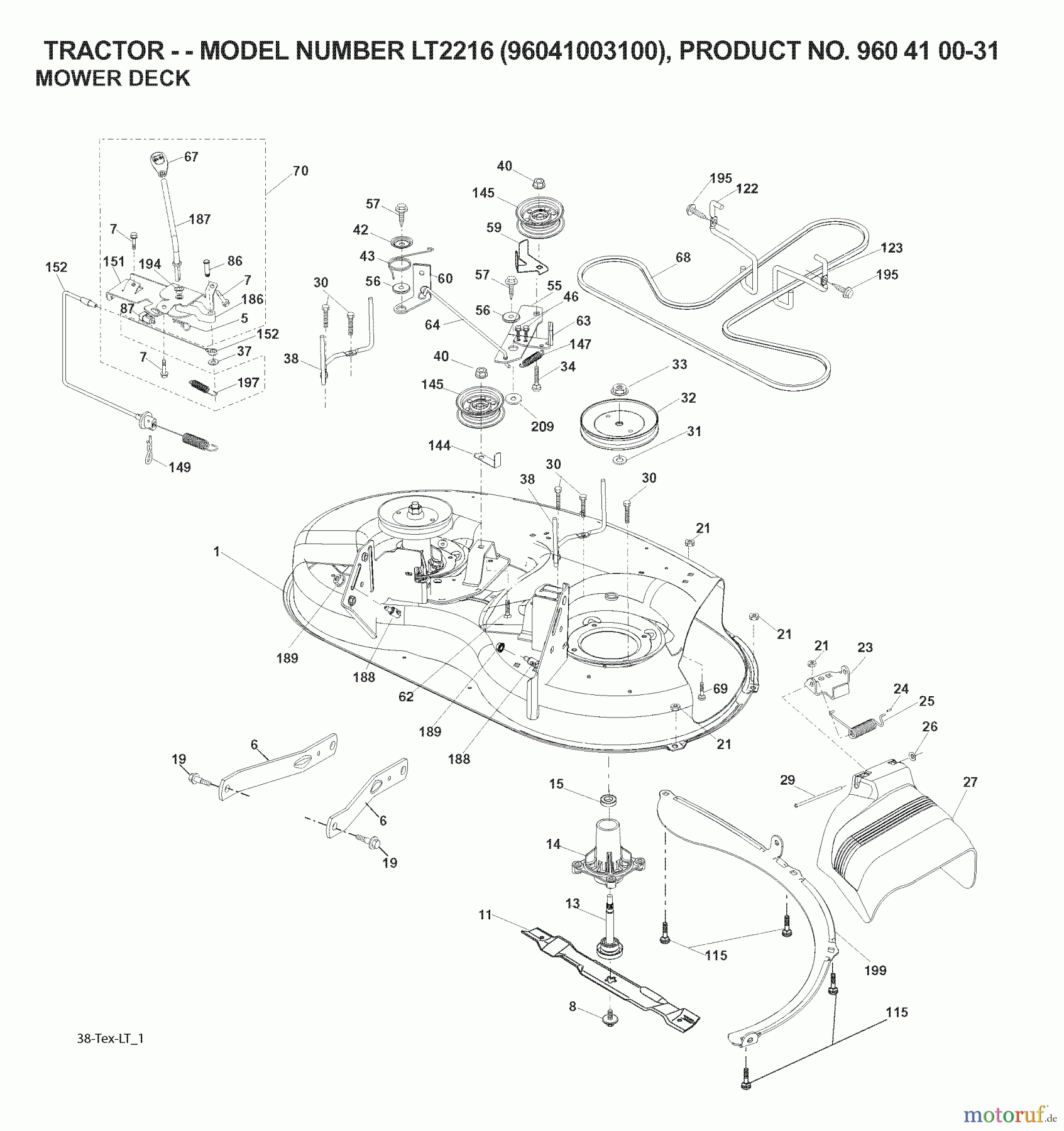  Jonsered Rasen  und Garten Traktoren LT2216 (96041003100) - Jonsered Lawn & Garden Tractor (2007-02) MOWER DECK / CUTTING DECK