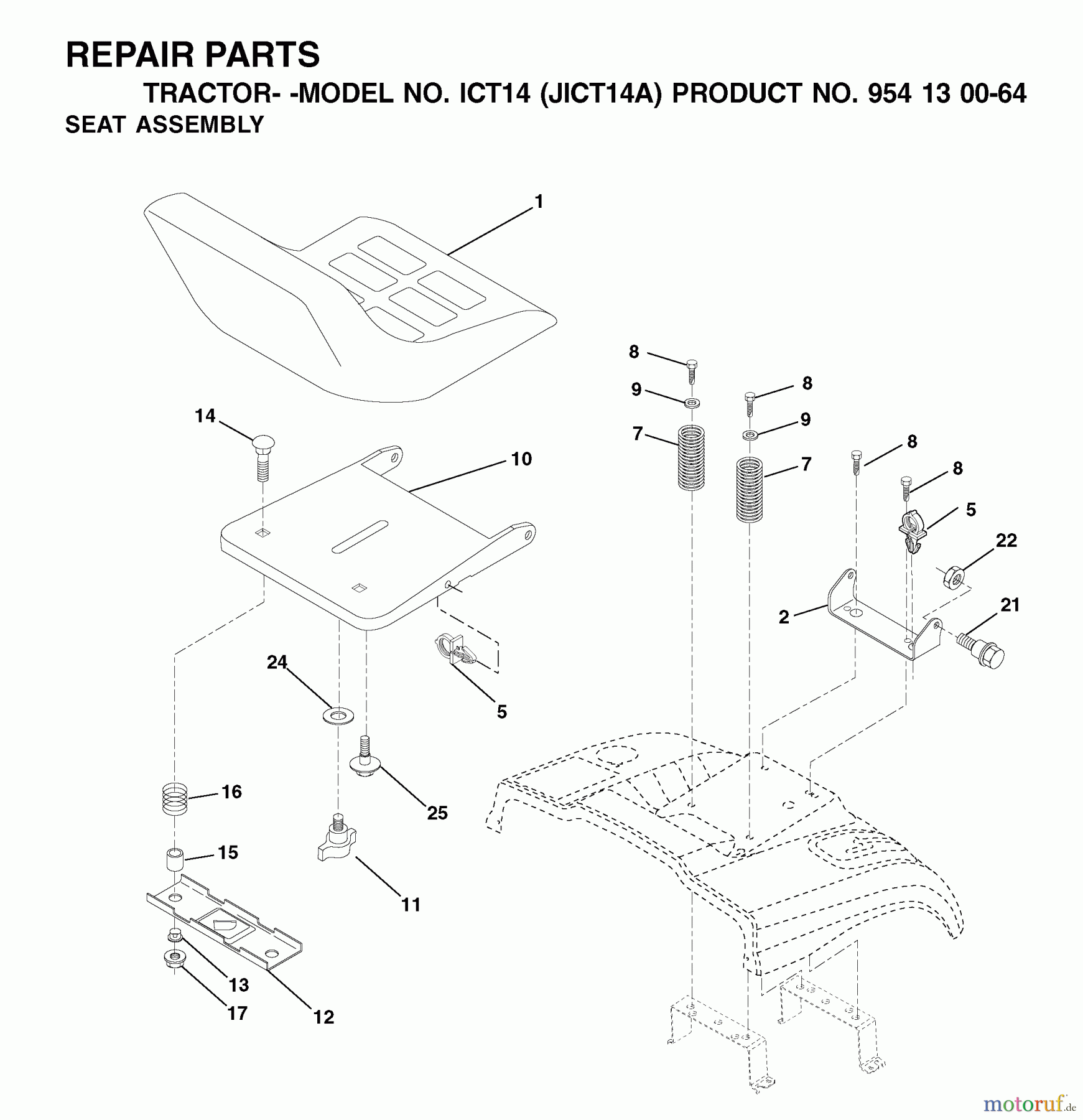  Jonsered Rasen  und Garten Traktoren ICT14 (JICT14A, 954130064) - Jonsered Lawn & Garden Tractor (2002-02) SEAT