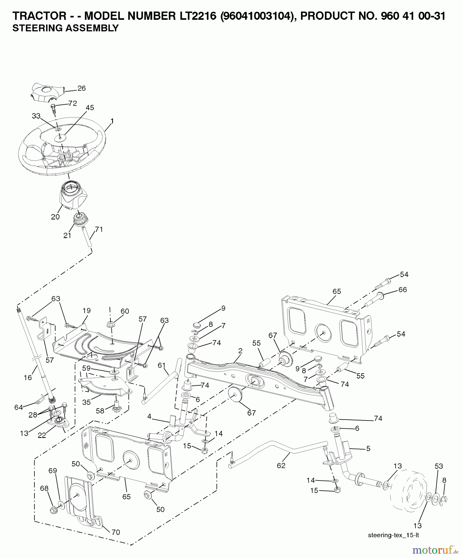  Jonsered Rasen  und Garten Traktoren LT2216 (96041003104) - Jonsered Lawn & Garden Tractor (2007-10) STEERING