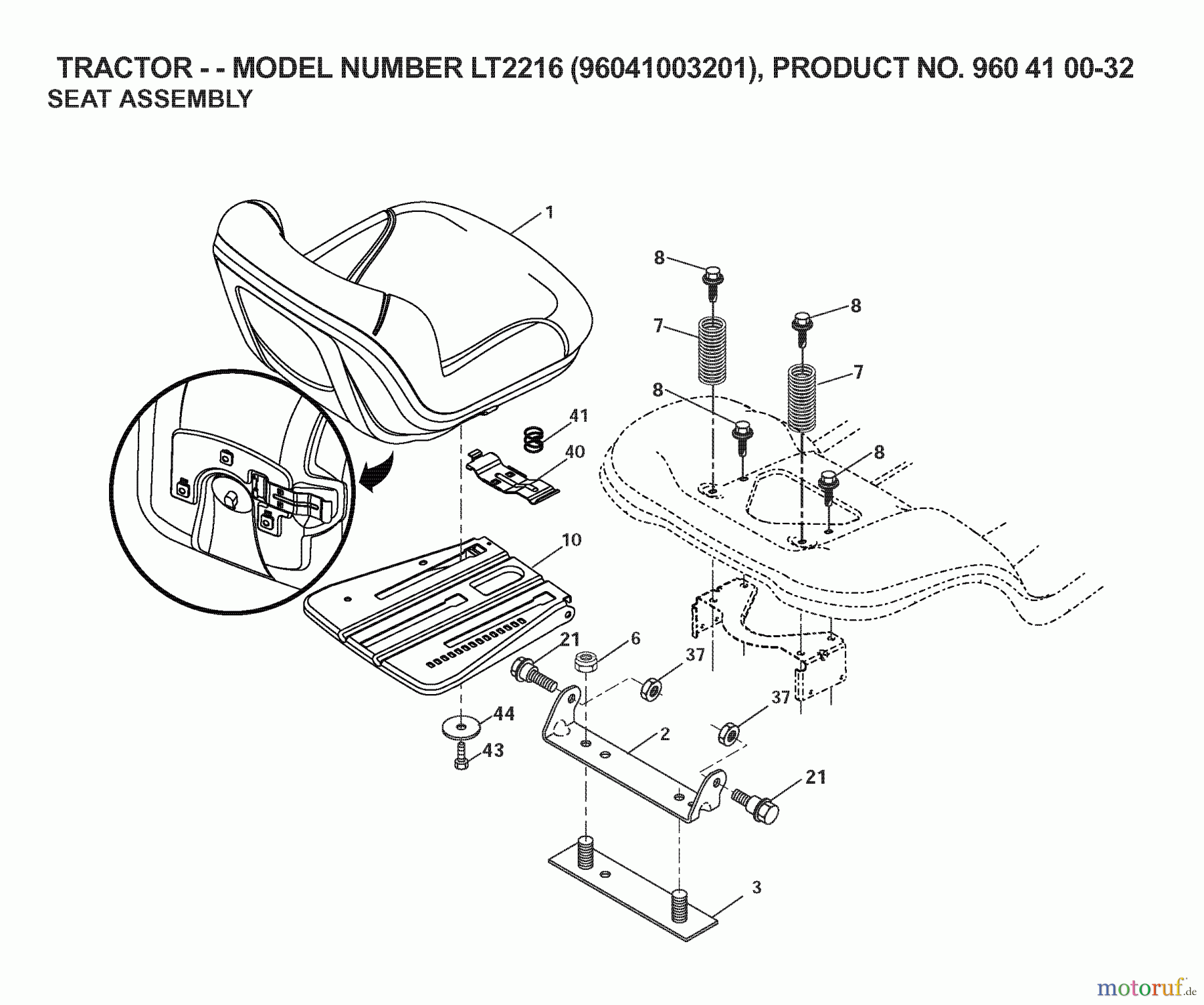Jonsered Rasen und Garten Traktoren LT2216 (96041003201) - Jonsered Lawn & Garden Tractor (2007-02) SEAT