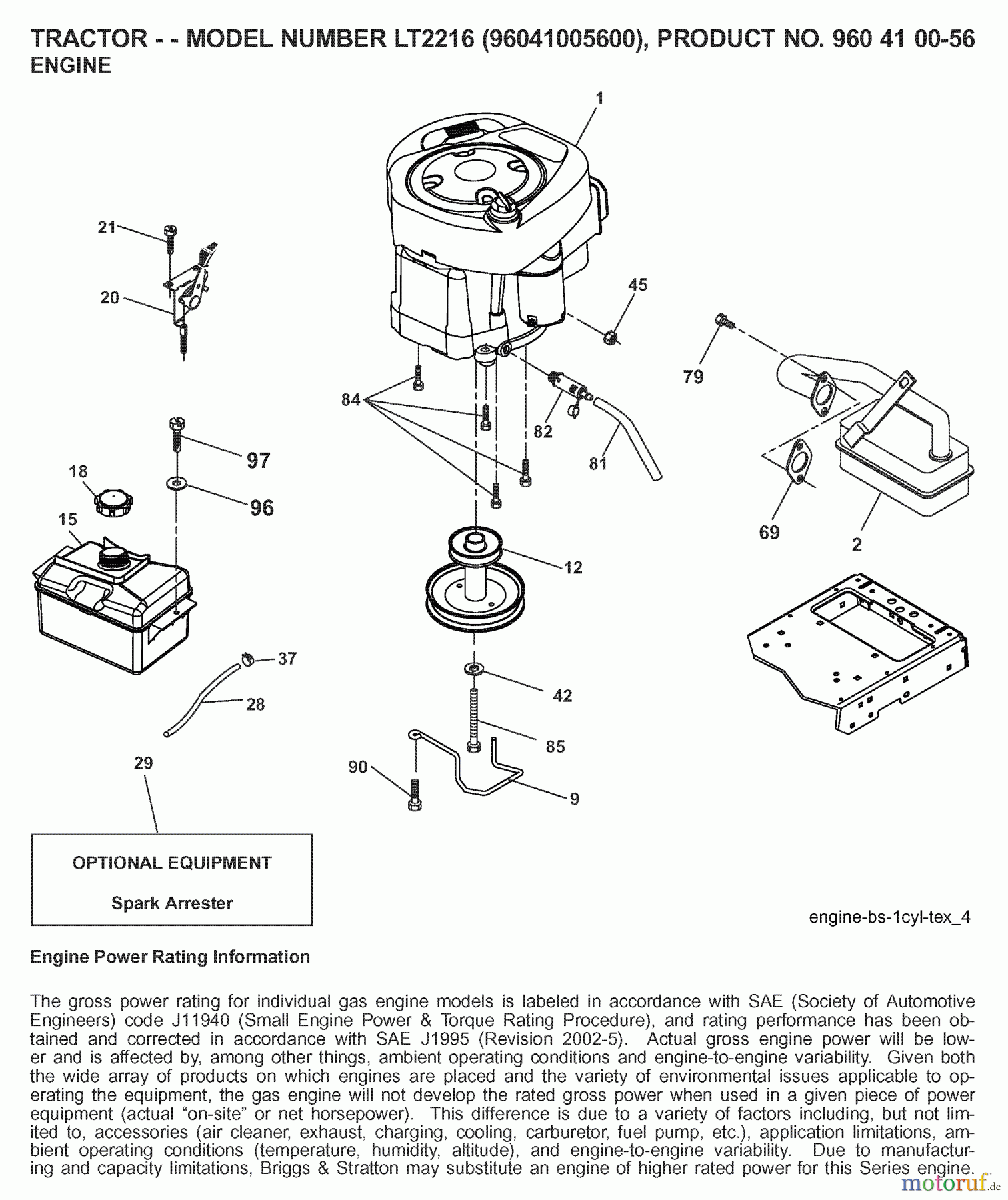Jonsered Rasen und Garten Traktoren LT2216 (96041005600) - Jonsered Lawn & Garden Tractor (2007-04) ENGINE