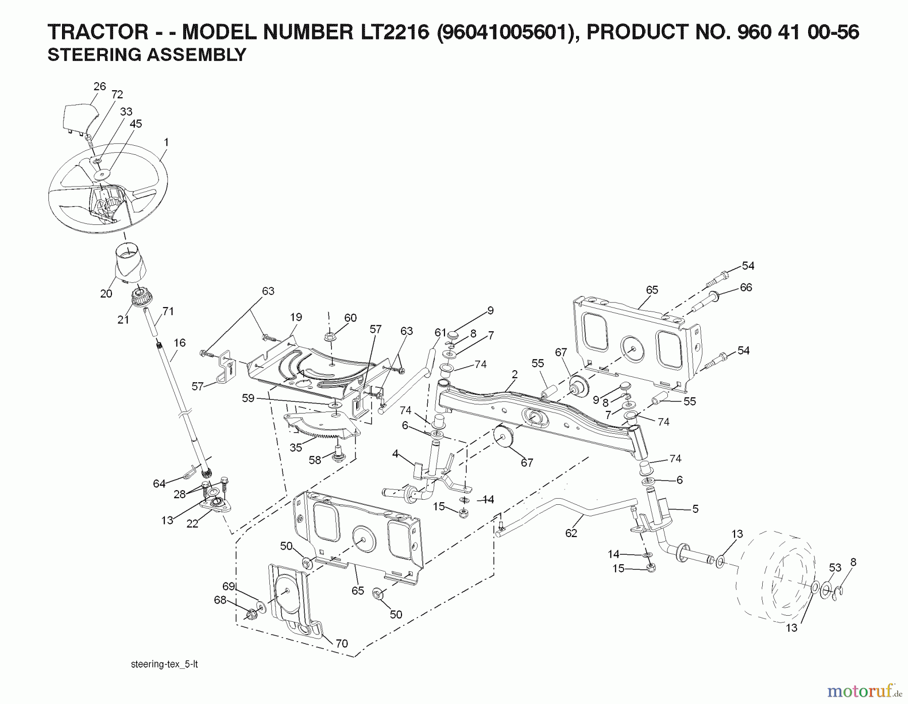  Jonsered Rasen  und Garten Traktoren LT2216 (96041005601) - Jonsered Lawn & Garden Tractor (2007-04) STEERING