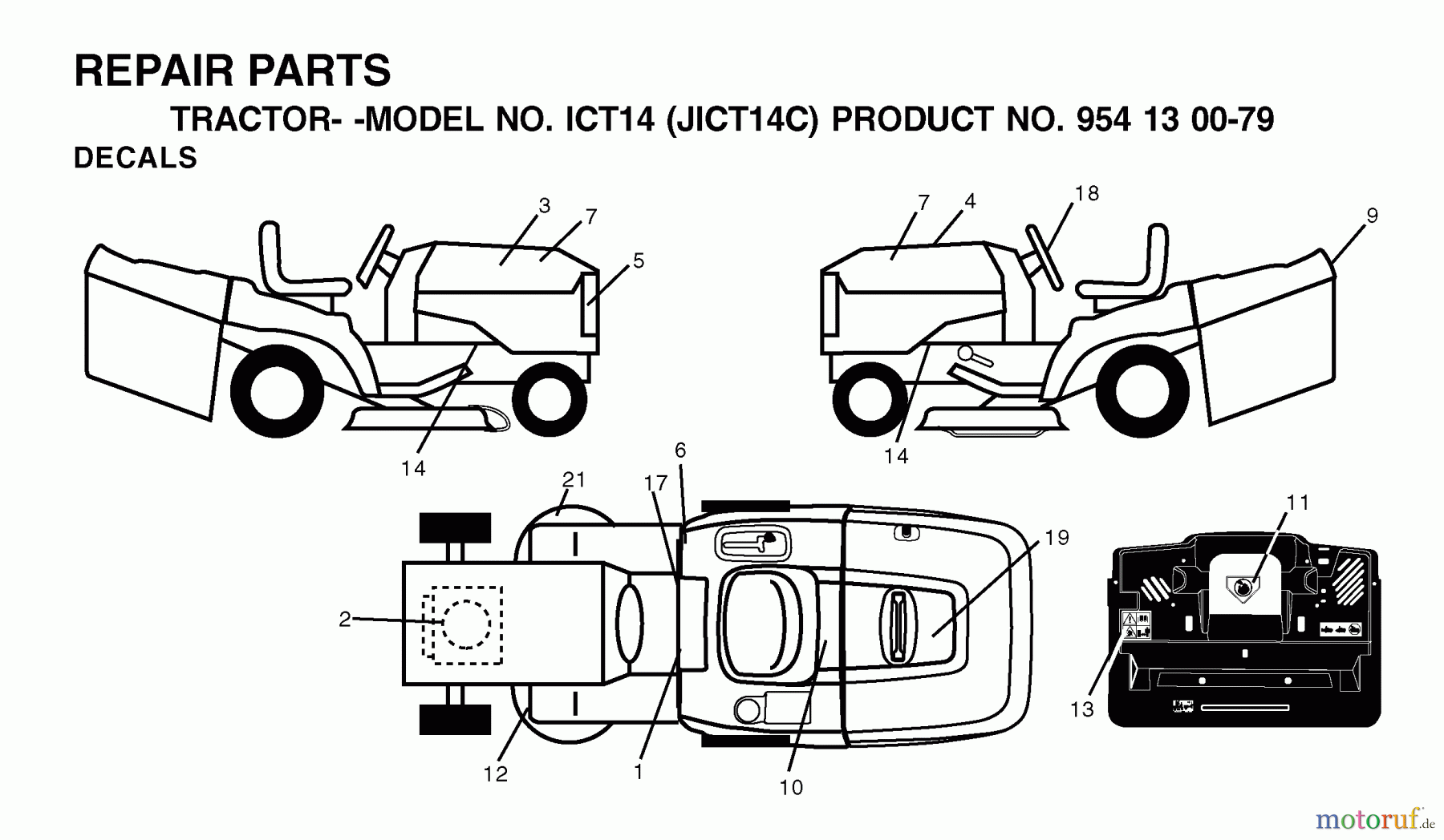  Jonsered Rasen  und Garten Traktoren ICT14 (JICT14C, 954130079) - Jonsered Lawn & Garden Tractor (2002-06) DECALS