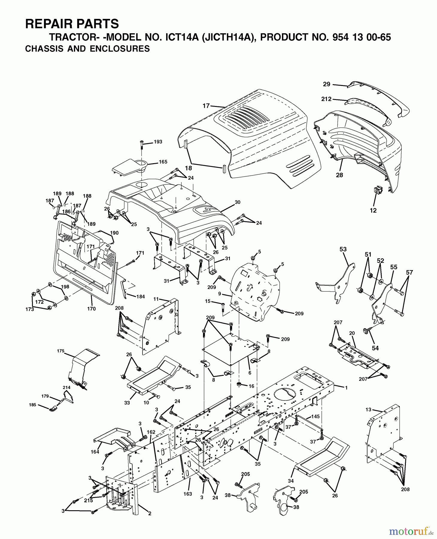  Jonsered Rasen  und Garten Traktoren ICT14A (JICTH14A, 954130065) - Jonsered Lawn & Garden Tractor (2002-02) CHASSIS ENCLOSURES