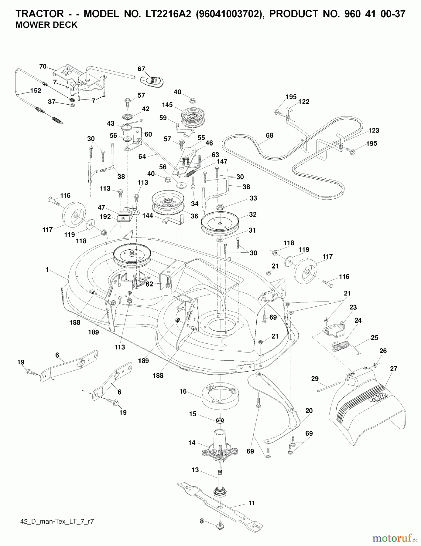  Jonsered Rasen  und Garten Traktoren LT2216 A2 (96041003702) - Jonsered Lawn & Garden Tractor (2008-01) MOWER DECK / CUTTING DECK