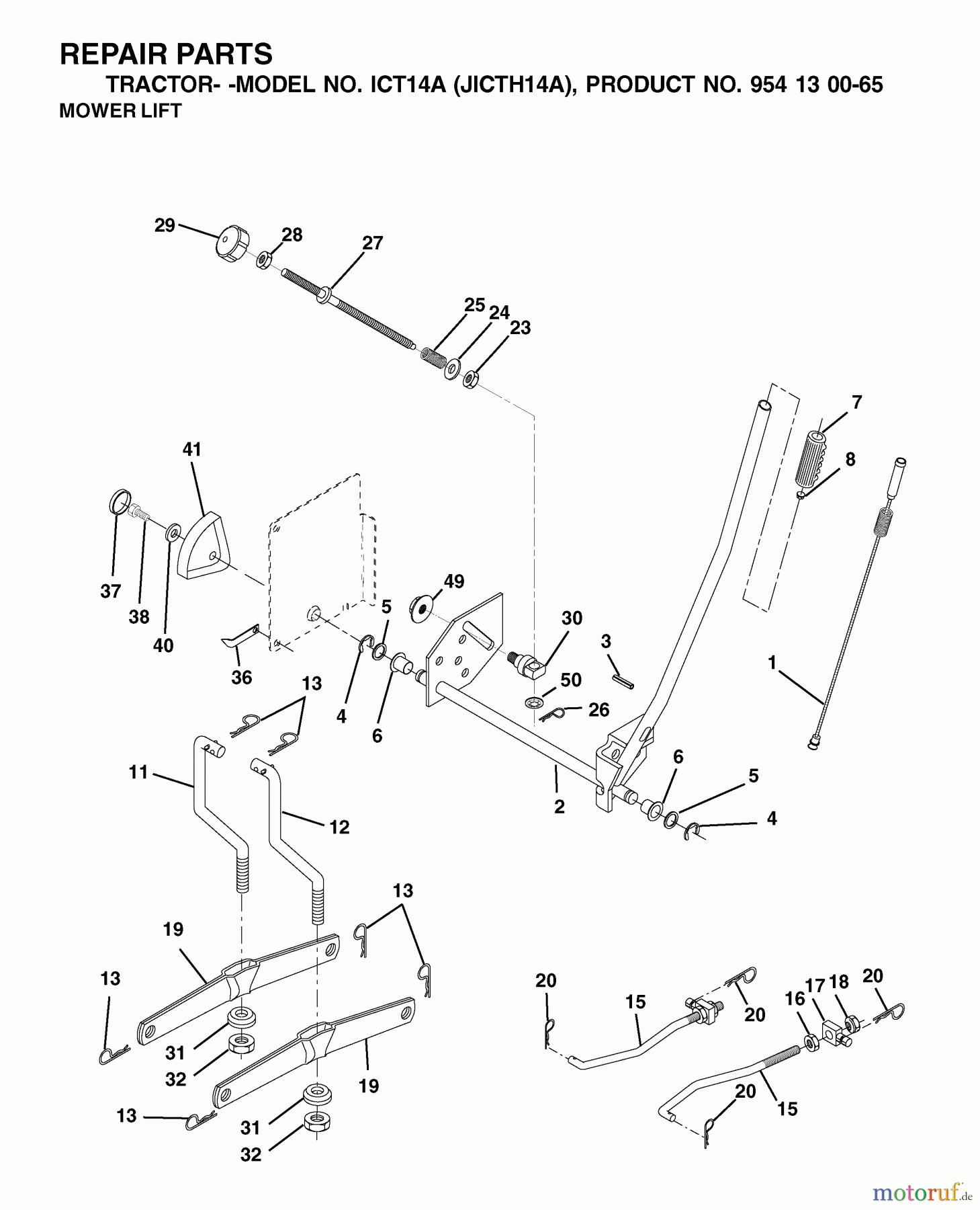  Jonsered Rasen  und Garten Traktoren ICT14A (JICTH14A, 954130065) - Jonsered Lawn & Garden Tractor (2002-02) MOWER LIFT / DECK LIFT