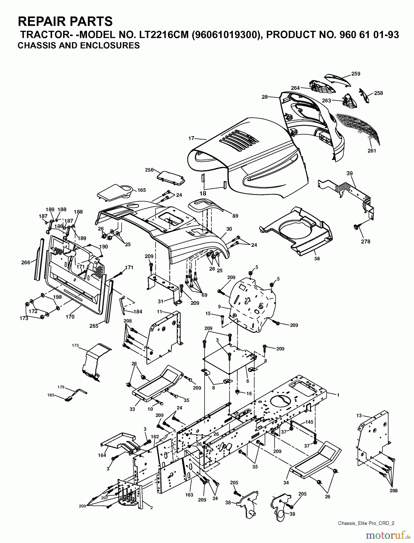  Jonsered Rasen  und Garten Traktoren LT2216 CM (96061019300) - Jonsered Lawn & Garden Tractor (2007-02) CHASSIS ENCLOSURES