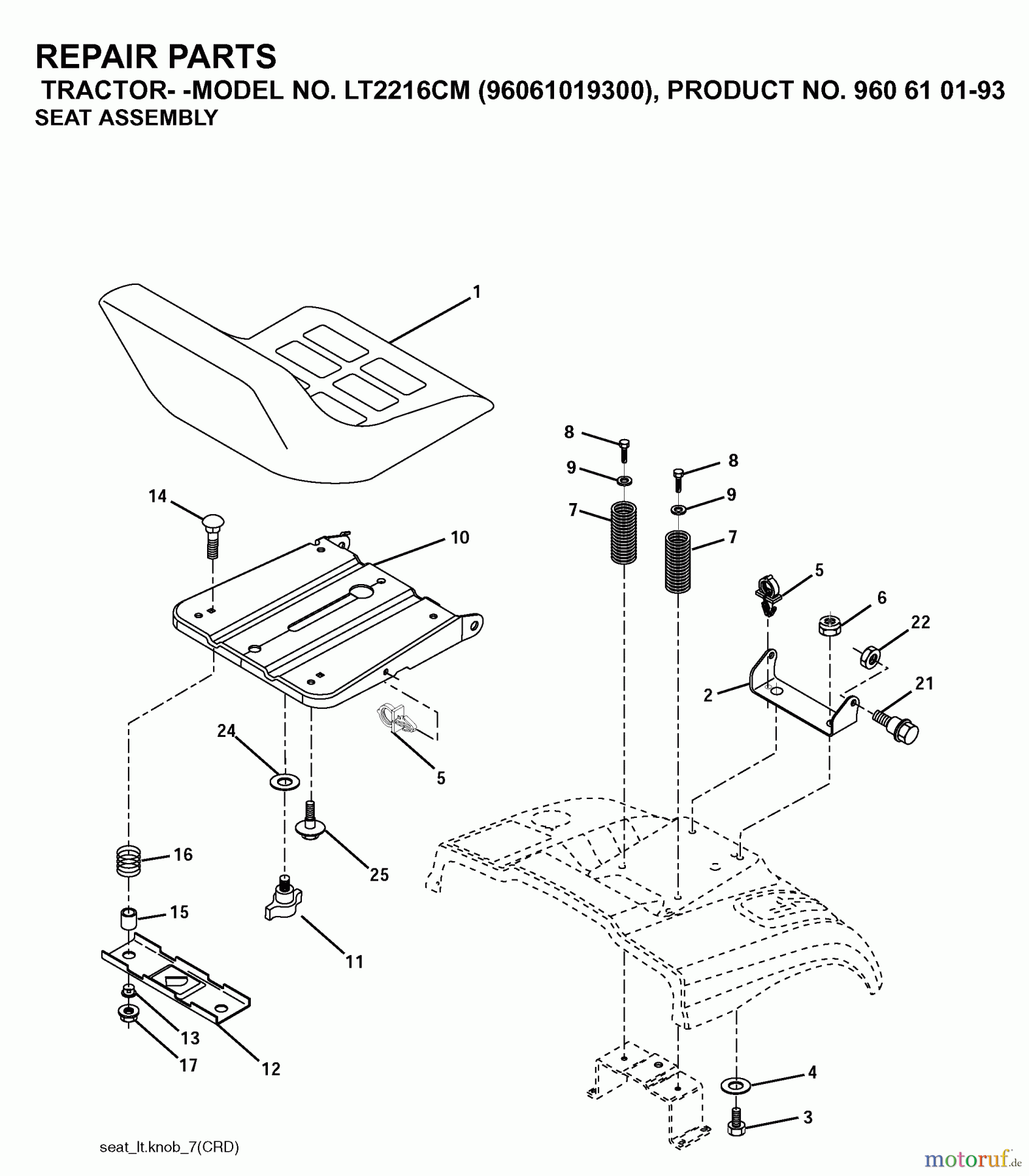  Jonsered Rasen  und Garten Traktoren LT2216 CM (96061019300) - Jonsered Lawn & Garden Tractor (2007-02) SEAT