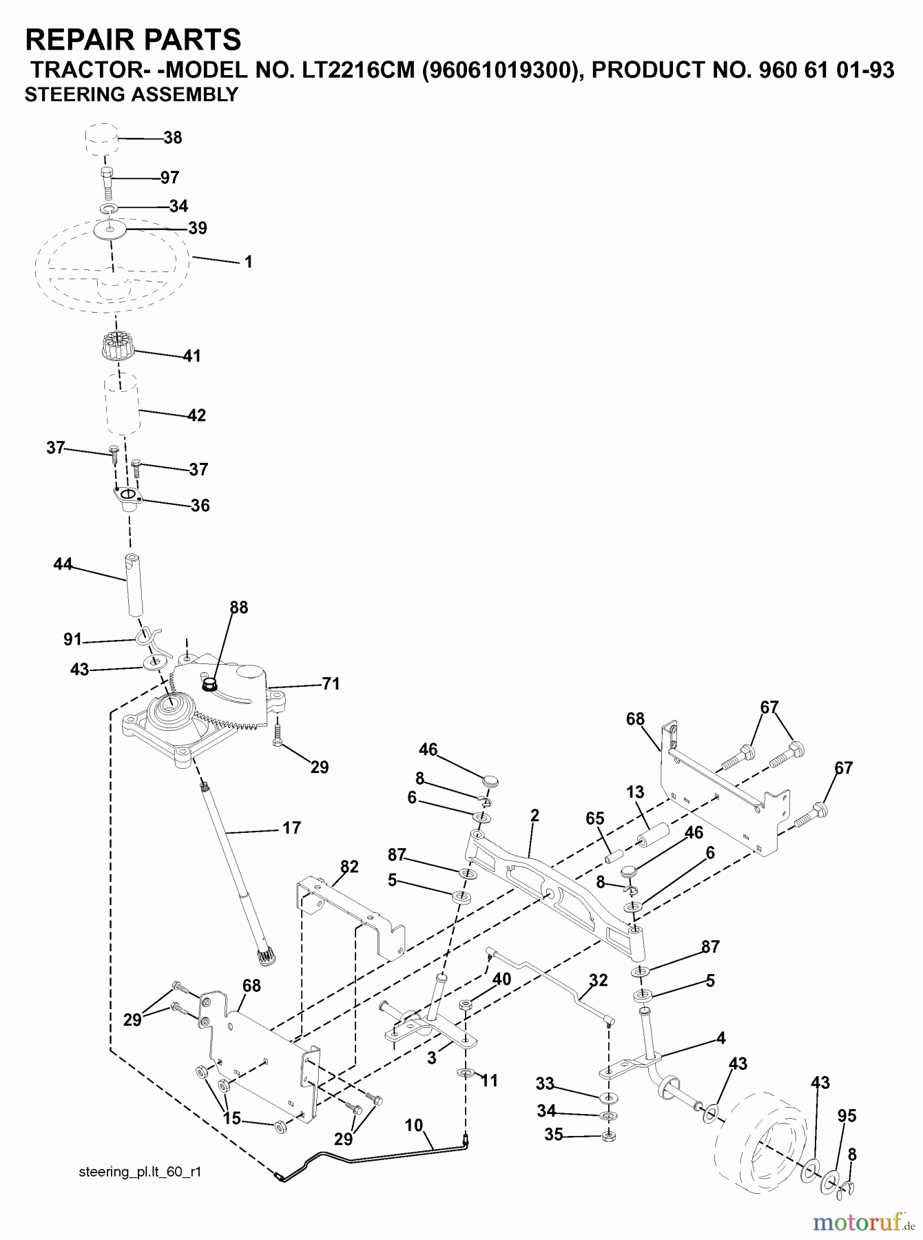  Jonsered Rasen  und Garten Traktoren LT2216 CM (96061019300) - Jonsered Lawn & Garden Tractor (2007-02) STEERING