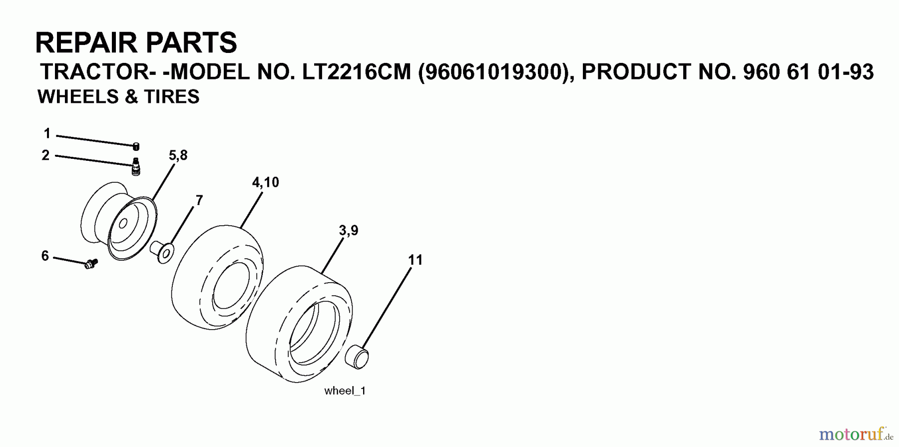  Jonsered Rasen  und Garten Traktoren LT2216 CM (96061019300) - Jonsered Lawn & Garden Tractor (2007-02) WHEELS TIRES